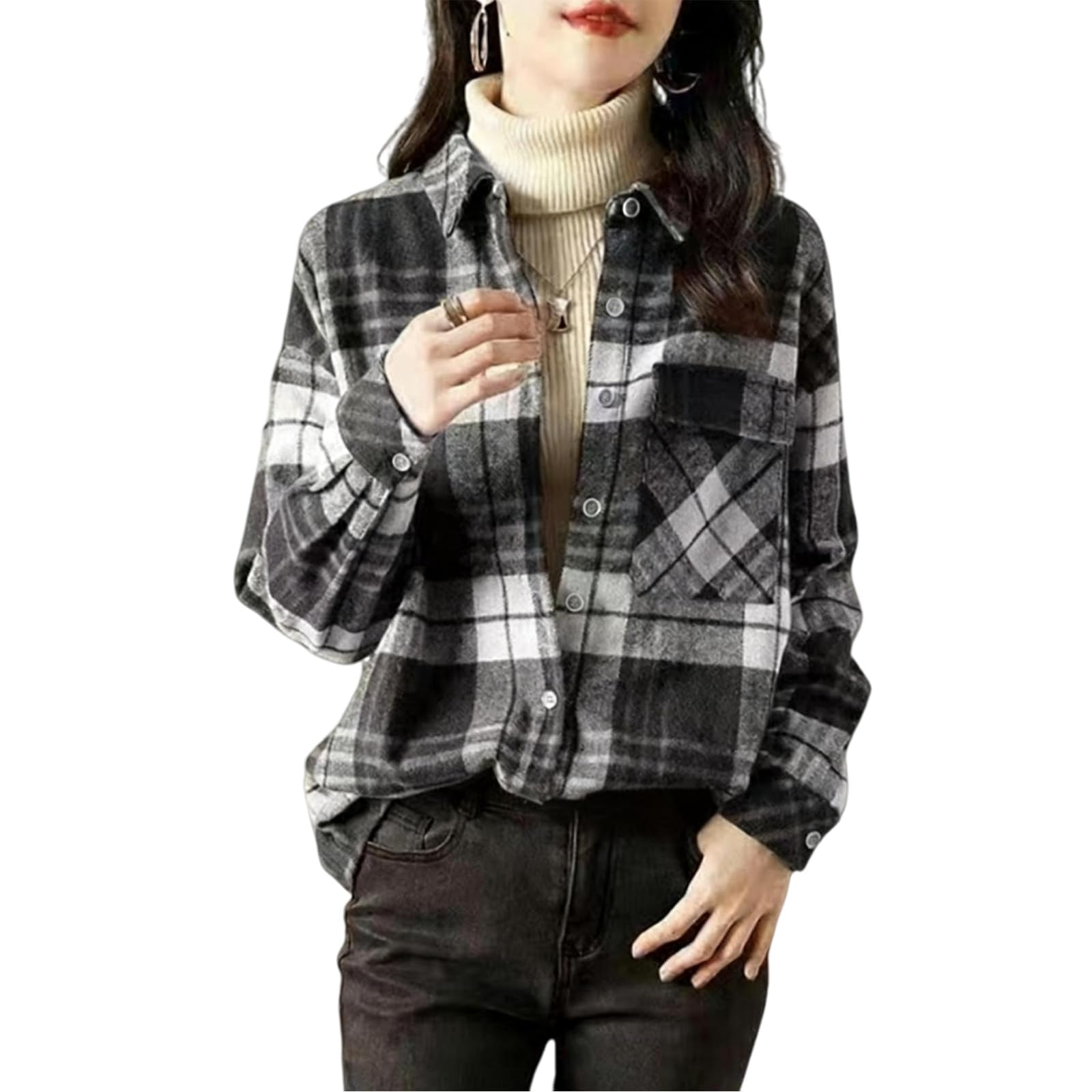 【送料無料】[ZeoYoee] ブラウス レディース 長袖 シャツ チェック ワイシャツ 前開き トップス 羽織り..
