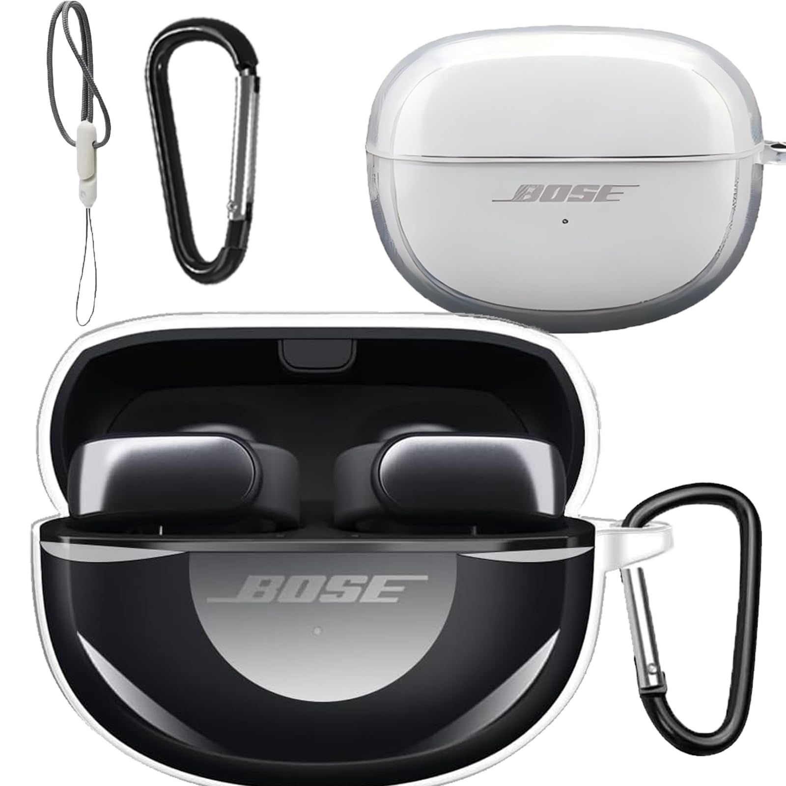 【送料無料】INIAYOH For Bose Ultra Open Earbuds 保護ケース ボーズ Ultra Open Earbuds ケース カラビナ付き 耐衝撃 超薄型 防水防塵 充電可能 落下防止 色：クリア
