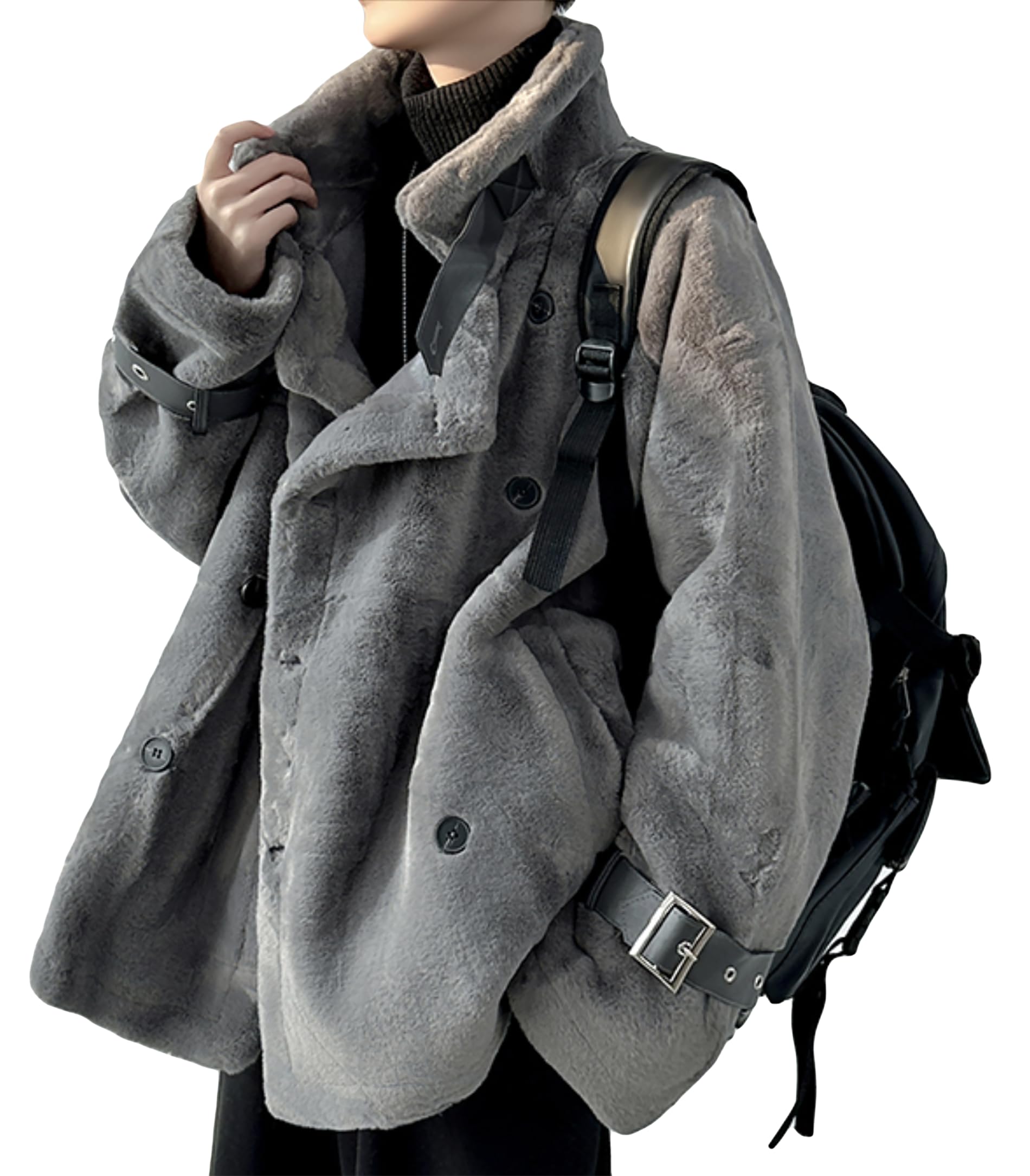 【送料無料】[MMTYRM] ジャケット メンズ ムートンジャケット ゆったり オーバーコート おしゃれ 厚手 ジャケット ボアジャケット カジュアル 中綿コート メンズ ストリート系 ボアコート 色：グレー、サイズ：L