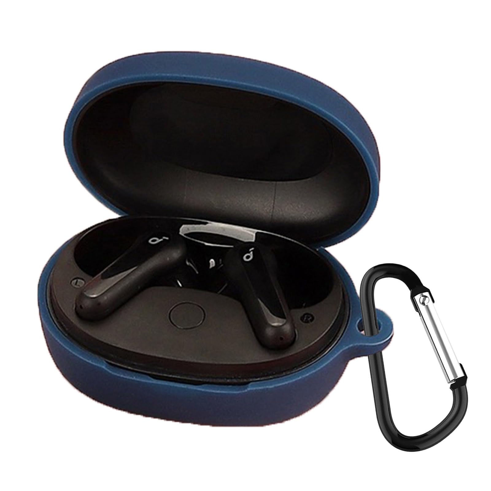 【送料無料】JXRICH For Anker Soundcore Life P2 mini ケース Anker Soundcore Life P2 mini 用 カバー 落下防止 キズ防止 シリコンケース 装着充電可能 全面保護 カラビナ付き 色：ブルー