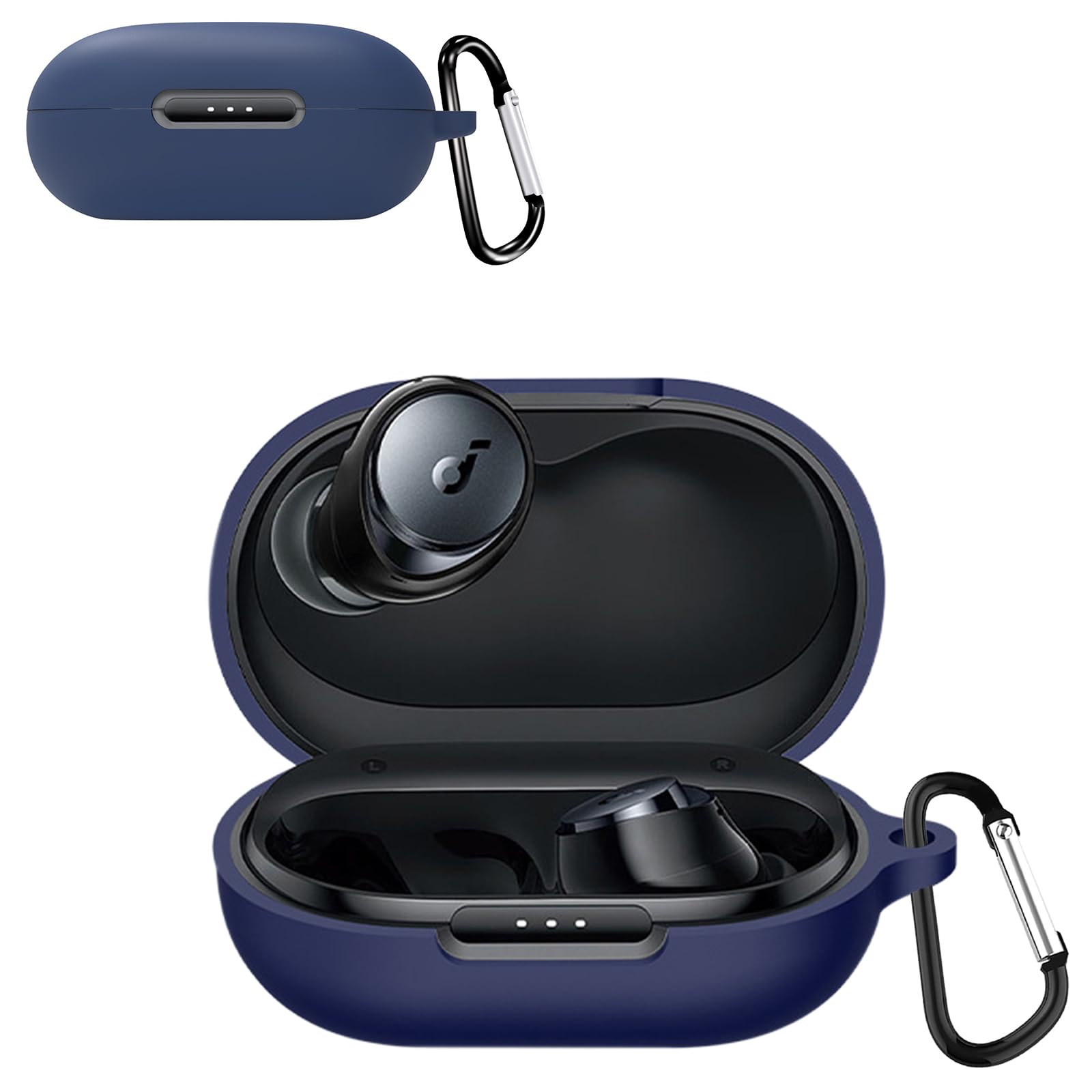 【送料無料】JXRICH For Anker SoundCore Space A40 ケース Anker SoundCore Space A40 用 カバー 落下防止 キズ防止 シリコンケース 装着充電可能 全面保護 カラビナ付き 色：ブルー