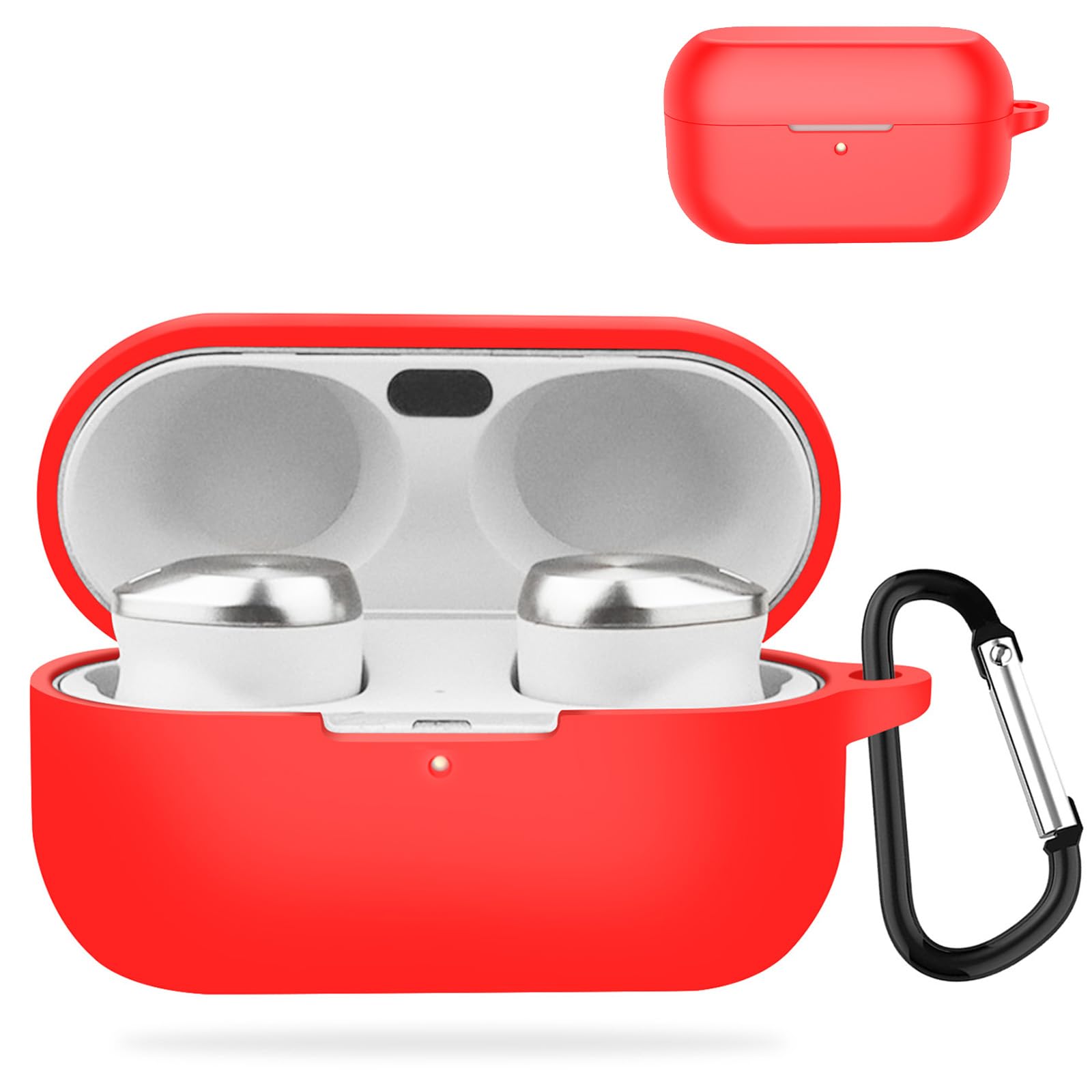 【送料無料】JXRICH For パナソニック Technics EAH-AZ100 ケース (Panasonic) technics EAH-AZ100 用 カバー 落下防止 キズ防止 シリコンケース 装着充電可能 全面保護 カラビナ付き 色：レッド