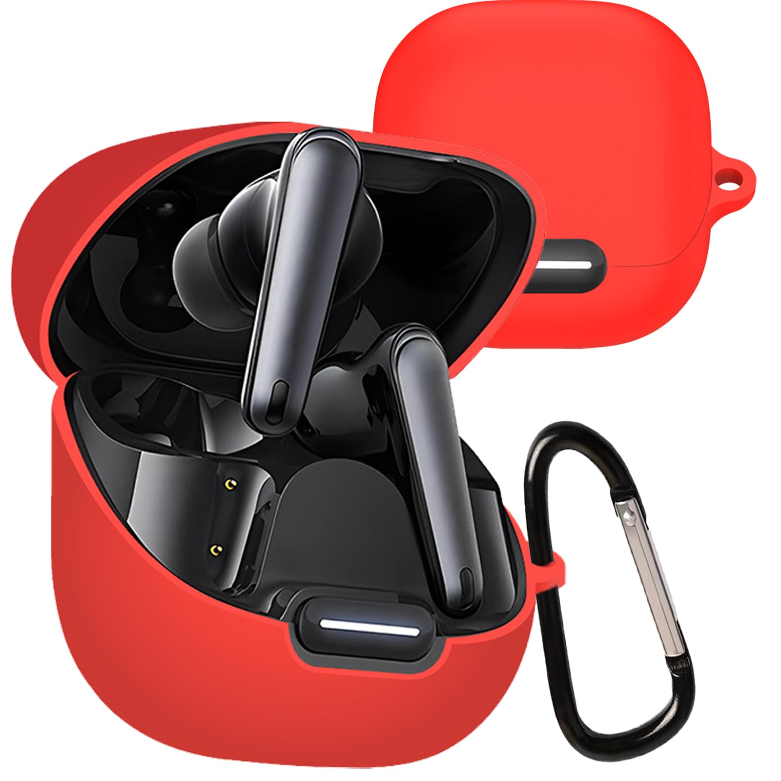 【送料無料】INIAYOH For Anker Soundcore Liberty 4 NC 保護ケース Anker Soundcore Liberty 4 NC ケース カラビナ付き 耐衝撃 超薄型 防水防塵 充電可能 落下防止 色：レッド