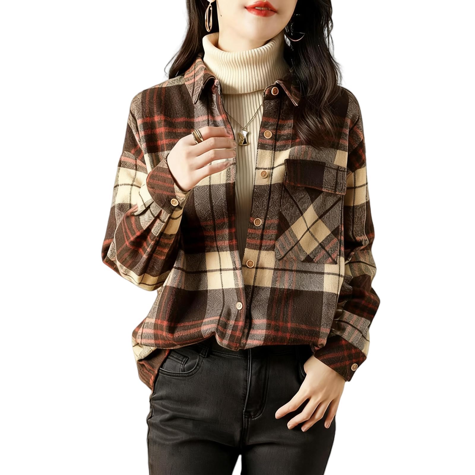 【送料無料】[ZeoYoee] ブラウス レディース 長袖 シャツ チェック ワイシャツ 前開き トップス 羽織り..