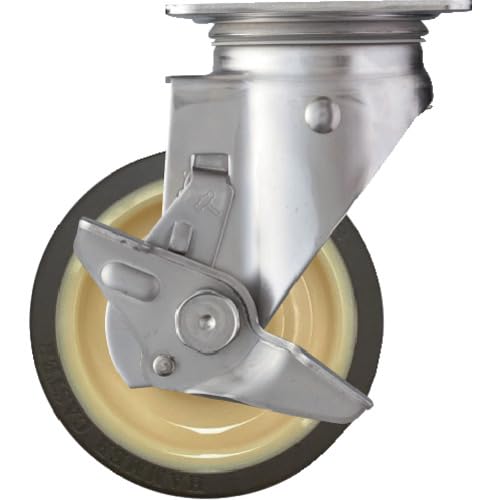 商品情報商品の説明【特長】 ・耐蝕性・耐水性に優れたオールステンレスキャスターです。 【用途】 ・食品工場・店舗および事業所などのサビや腐食をきらう環境で使用される台車や機器などに。 【仕様】 ・許容荷重(daN):130 ・許容荷重(kgf):132.6 ・車輪径D(mm):125 ・車輪幅(mm):38 ・取付高H(mm):168 ・取付座A(mm):102 ・取付座B(mm):102 ・取付ピッチX(mm):75-80 ・取付ピッチY(mm):75-80 ・取付穴径P(mm):11 ・タイプ:自在式(サイドストッパー付) ・偏心E(mm):38 ・旋回半径(mm):102 ・プレート式 ・車輪固定方法:ナット 【材質/仕上】 ・金具:ステンレス ・車輪:ウレタン主な仕様 入数:1個材質/仕上:金具:ステンレス、車輪:ウレタン