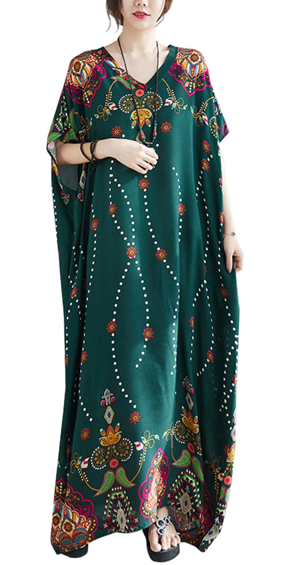 【送料無料】[JIYUTOR] マキシワンピース レディース ロング丈 薄手 花柄 ボヘミアン風 リゾート 旅行 ..