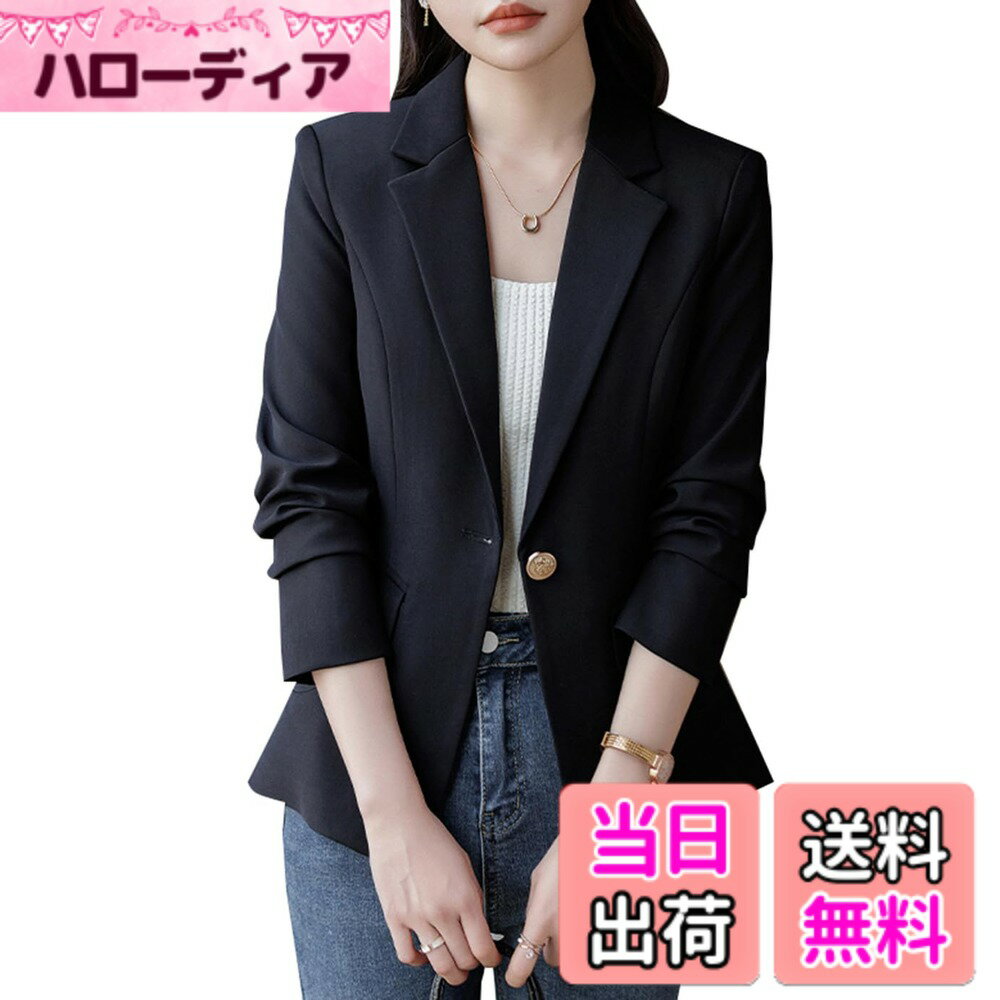 Jacket - 【送料無料】[JIYUTOR] テーラード ジャケット レディース 春秋 シングルボタン カジュアル スーツ アウター フェミニン エレガント オフィス 通勤 S-4XL 色：ブラック、サイズ：M