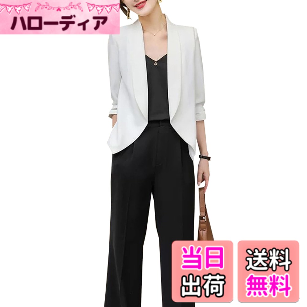Jacket - 【送料無料】[JIYUTOR] サマージャケット レディース 7分袖 コート 夏ジャケット 薄手 フォーマル オフィス 無地 通気 快適 大きいサイズ ショート丈 オシャレ ブレザー テーラード 韓国 アウター きれいめ 上品 夏服 色：ホワイト、サイズ：XL