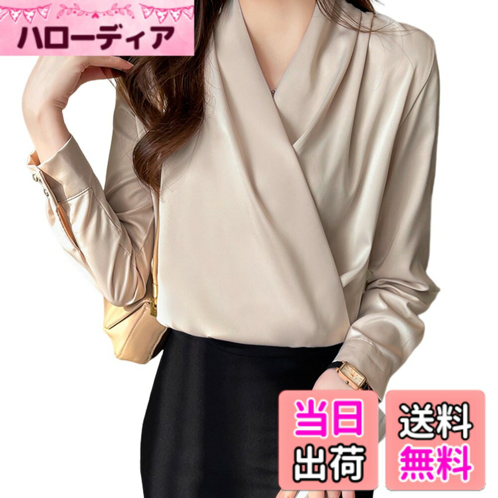 Other - 【送料無料】[Merelop Ceto] ブラウス レディース 長袖 シフォンブラウス Vネック シャツ トップス おしゃれ プルオーバー 上品 大きいサイズ ゆったり 体型カバー 無地 オフィス OL 通勤 ビジネス 秋 春 色：アプリコット、サイズ：XL