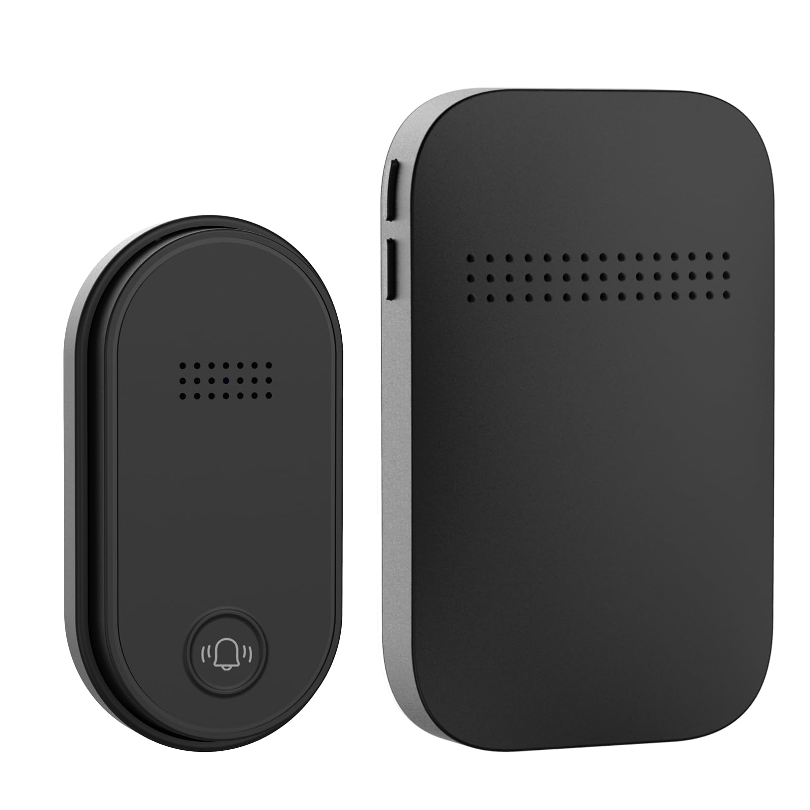【送料無料】ワイヤレスチャイム 自動発電 玄関チャイム 電池不要 防水防塵 工事不要 38曲 4段階音量調節 音と光でお知らせ メモリー機能 ドアベル 無線 介護/玄関/来客対応 150M範囲 屋外 二階も聞こえる 色：ブラック、サイズ：1送信機+1受信機