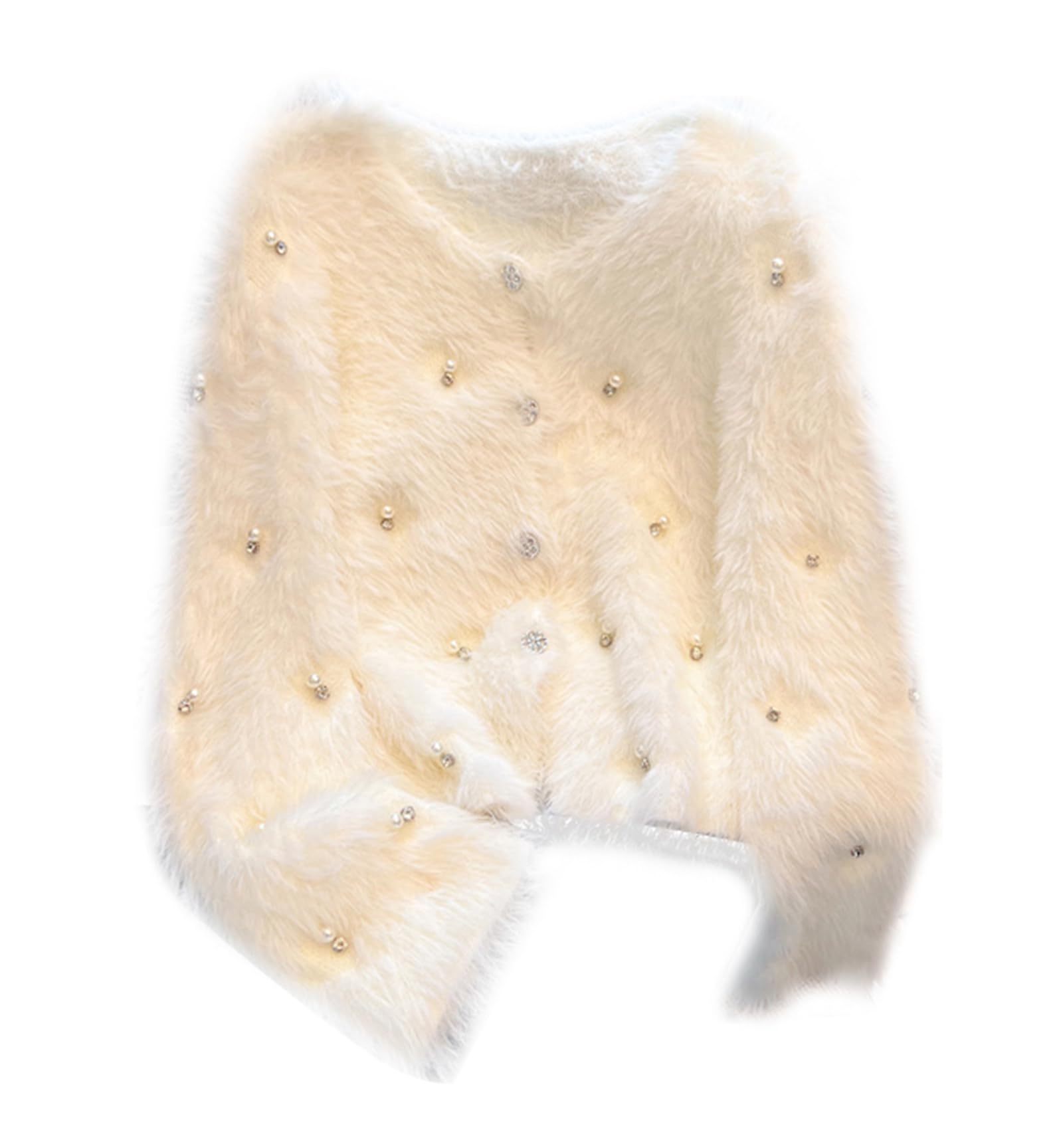 【送料無料】[JIYUTOR] ニットカーディガン ファーコート パール付き レディース もこもこ シャギー フ..