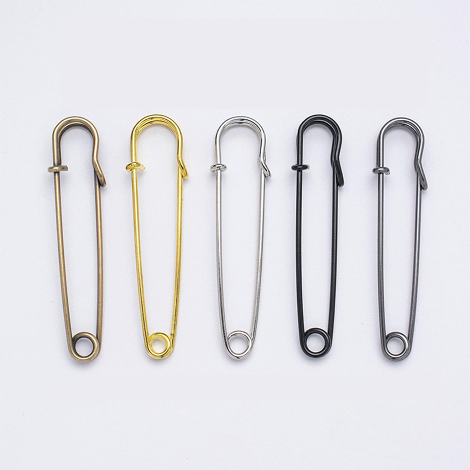 【送料無料】5色5枚入り 安全ピン 特大 75mm 大きい カブトピン ロック 帽子 ストール マフラー ピン 耐久性 使いやすい DIY 手工芸用品 アクセサリーパーツ 色：ゴールド、シルバー、ブラック、アンティークゴールド、サイズ：75mm