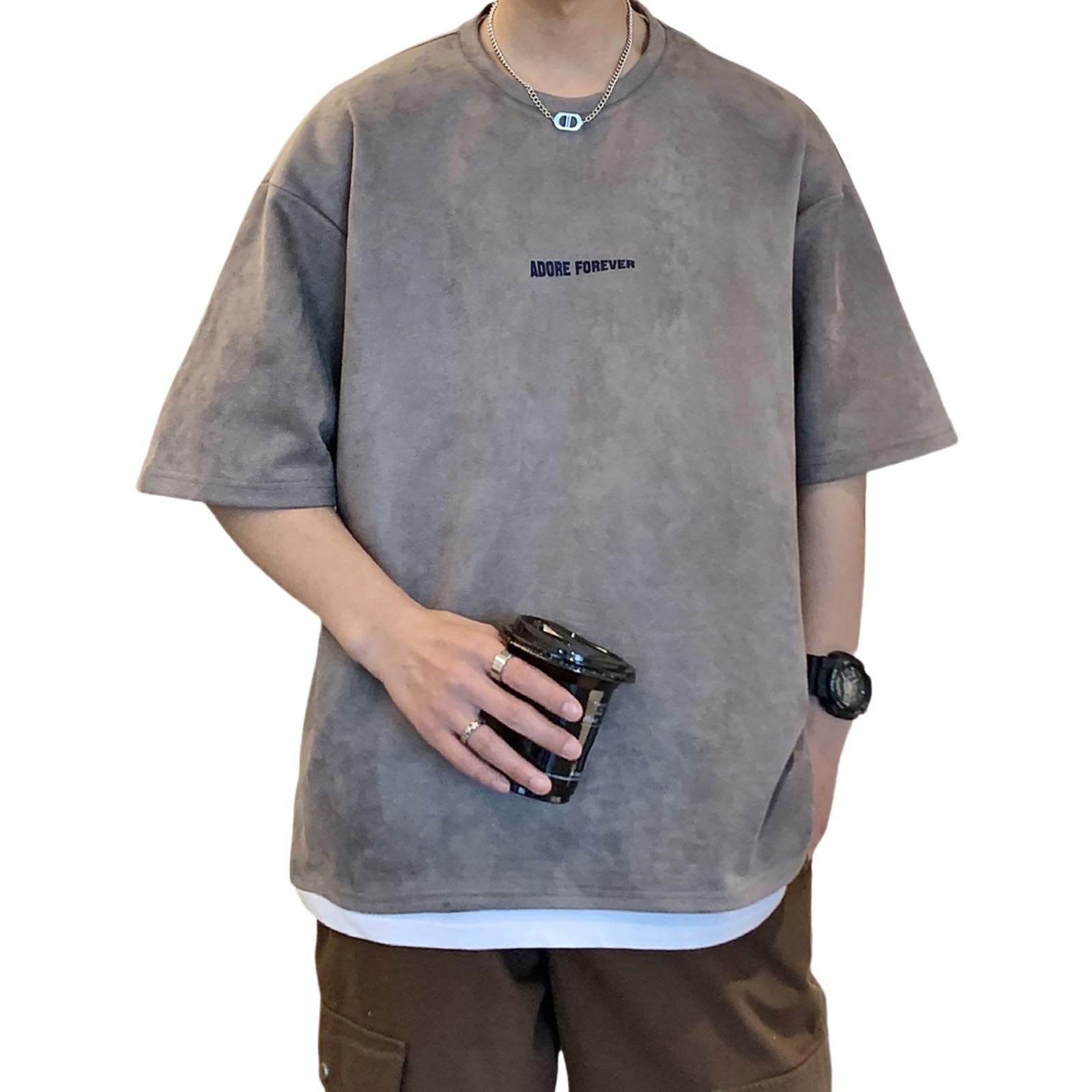 【送料無料】[Merelop Ceto] tシャツ メンズ 半袖tシャツ 無地 カットソーロゴ トップス ロンT おしゃれ シンプル 大きいサイズ 男性用 ウェア 春服 夏 カジュアル 色：グレー、サイズ：XL