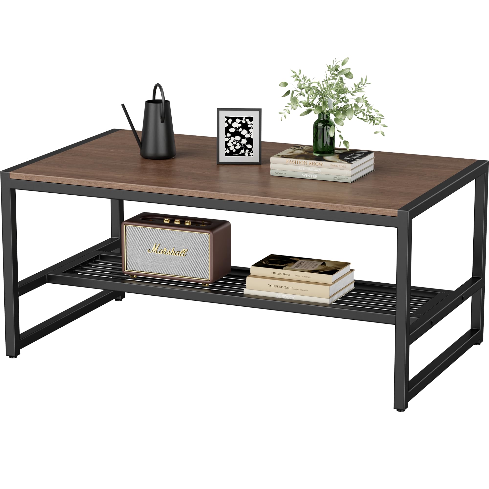 【送料無料】Anovara ローテーブル テーブル 一人暮らし リビングテーブル 幅105cm センターテーブル ソファーテーブル コーヒーテーブル ローテーブル おしゃれ ヴィンテージ コンパクト 収納付き 色：ブラック、サイズ：一枚板幅96cm