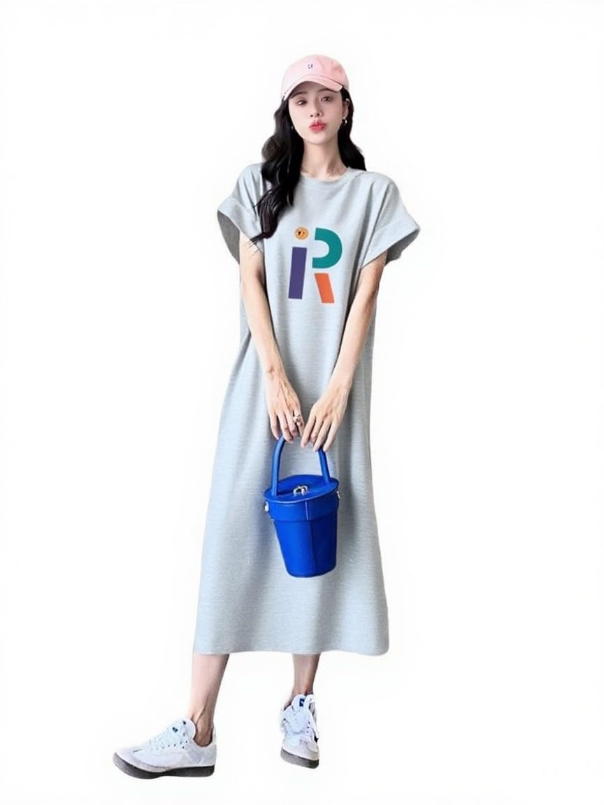 【送料無料】[Ynecss] ワンピース 半袖 レディースで快適な 痩せ見え ゆったり Tシャツワンピース カジュアル せ ドレス 入 おしゃれ シンプル 通気性 薄手 春夏秋 色：2#グレー、サイズ：L