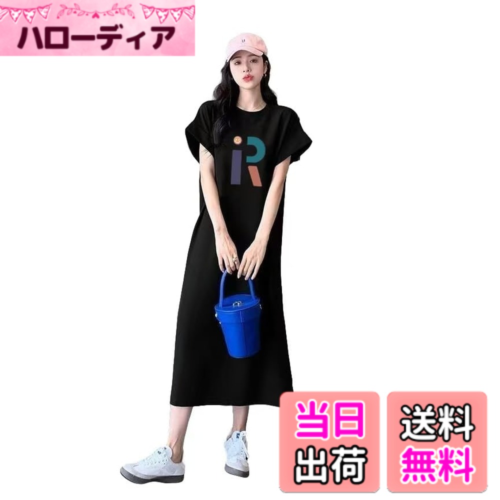 【送料無料】[Ynecss] ワンピース 半袖 レディースで快適な 痩せ見え ゆったり Tシャツワンピース カジュアル せ ドレス 入 おしゃれ シンプル 通気性 薄手 春夏秋 色：2#ブラック、サイズ：M