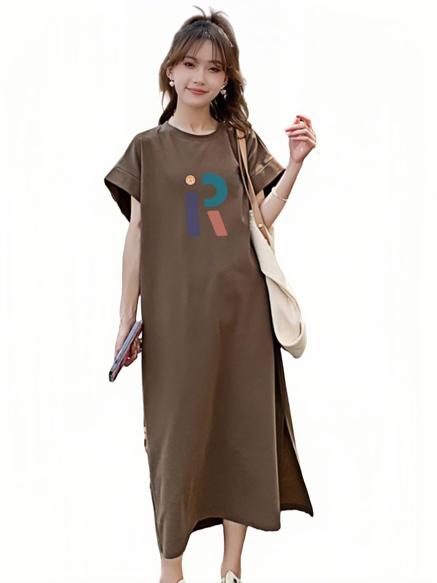 【送料無料】[Ynecss] ワンピース 半袖 レディースで快適な 痩せ見え ゆったり Tシャツワンピース カジュアル せ ドレス 入 おしゃれ シンプル 通気性 薄手 春夏秋 色：2#コーヒー、サイズ：2XL