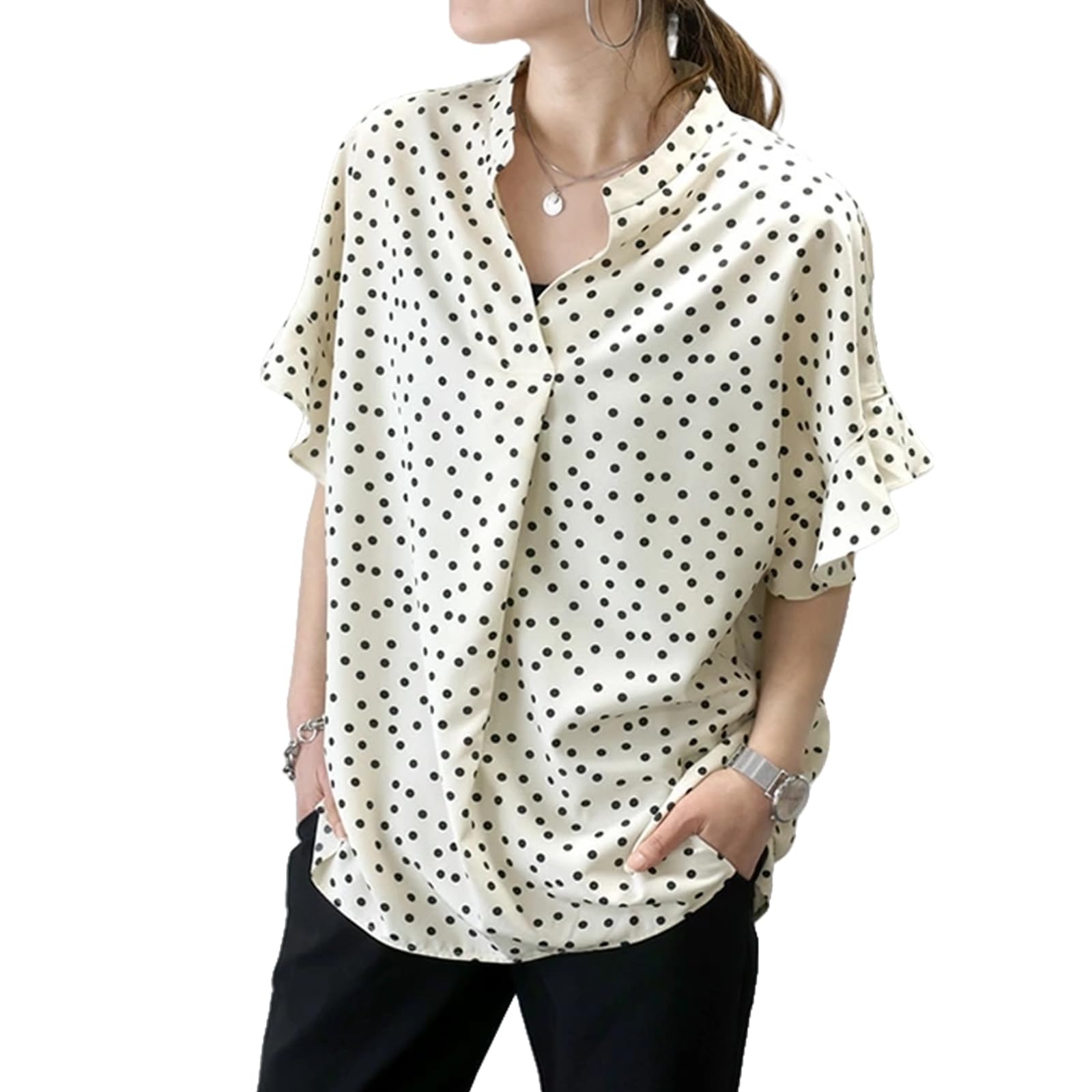 【送料無料】[Merelop Ceto] ブラウス レディース 半袖 シャツ カットソー トップス オフィス 夏 Vネッ..
