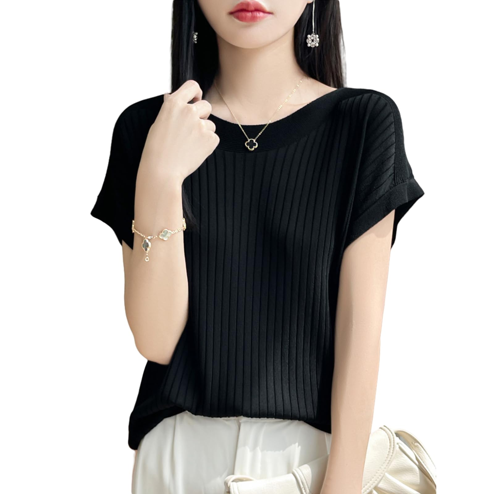 【送料無料】[Merelop Ceto] サマーニット セーター レディース tシャツ 半袖ニット フレンチスリーブ ..