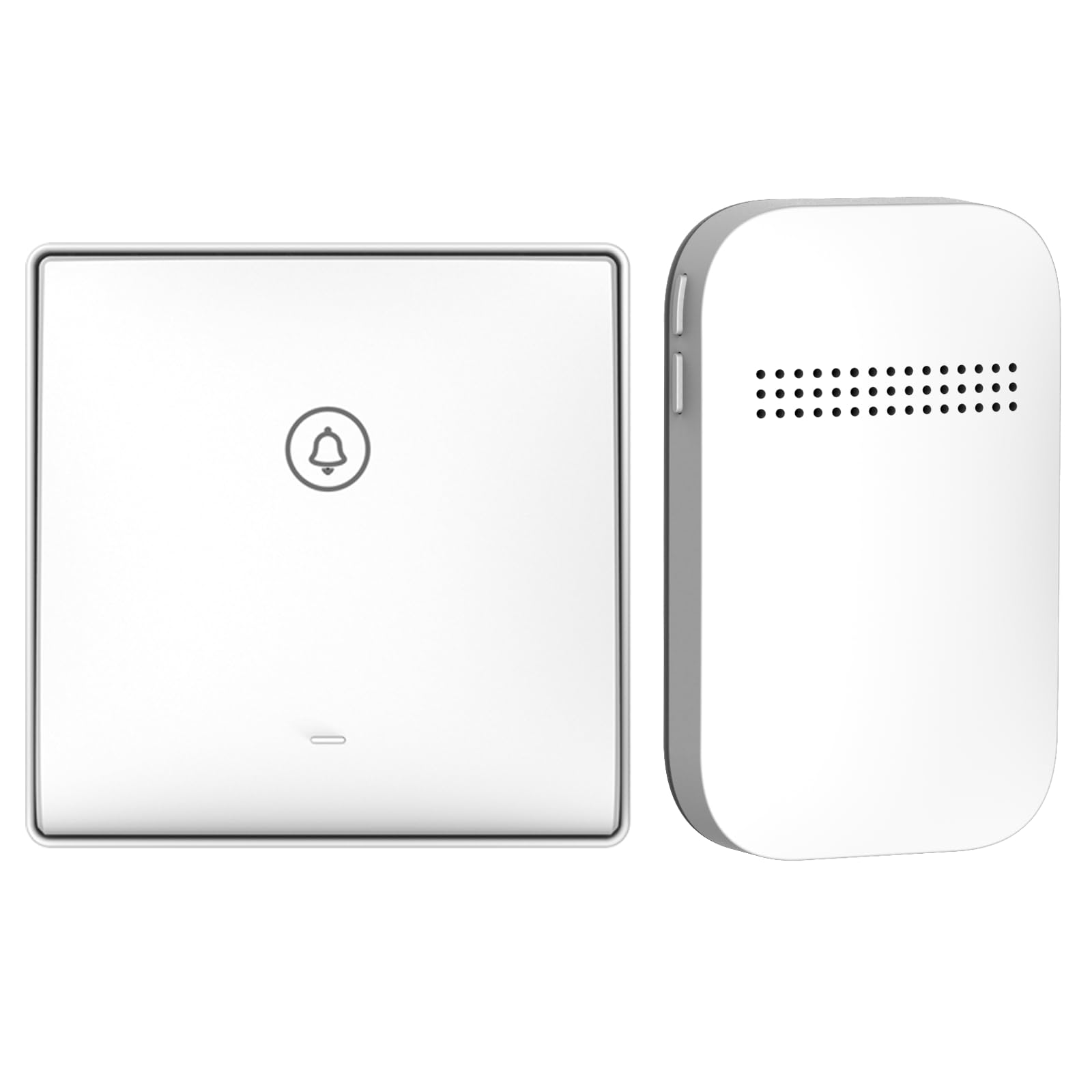 【送料無料】ワイヤレスチャイム 自動発電 玄関チャイム 電池不要 防水防塵 工事不要 38曲 4段階音量調節 音と光でお知らせ メモリー機能 ドアベル 無線 介護/玄関/来客対応 150M範囲 屋外 二階も聞こえる 色：ホワイト、サイズ：1方形送信機+1受信機