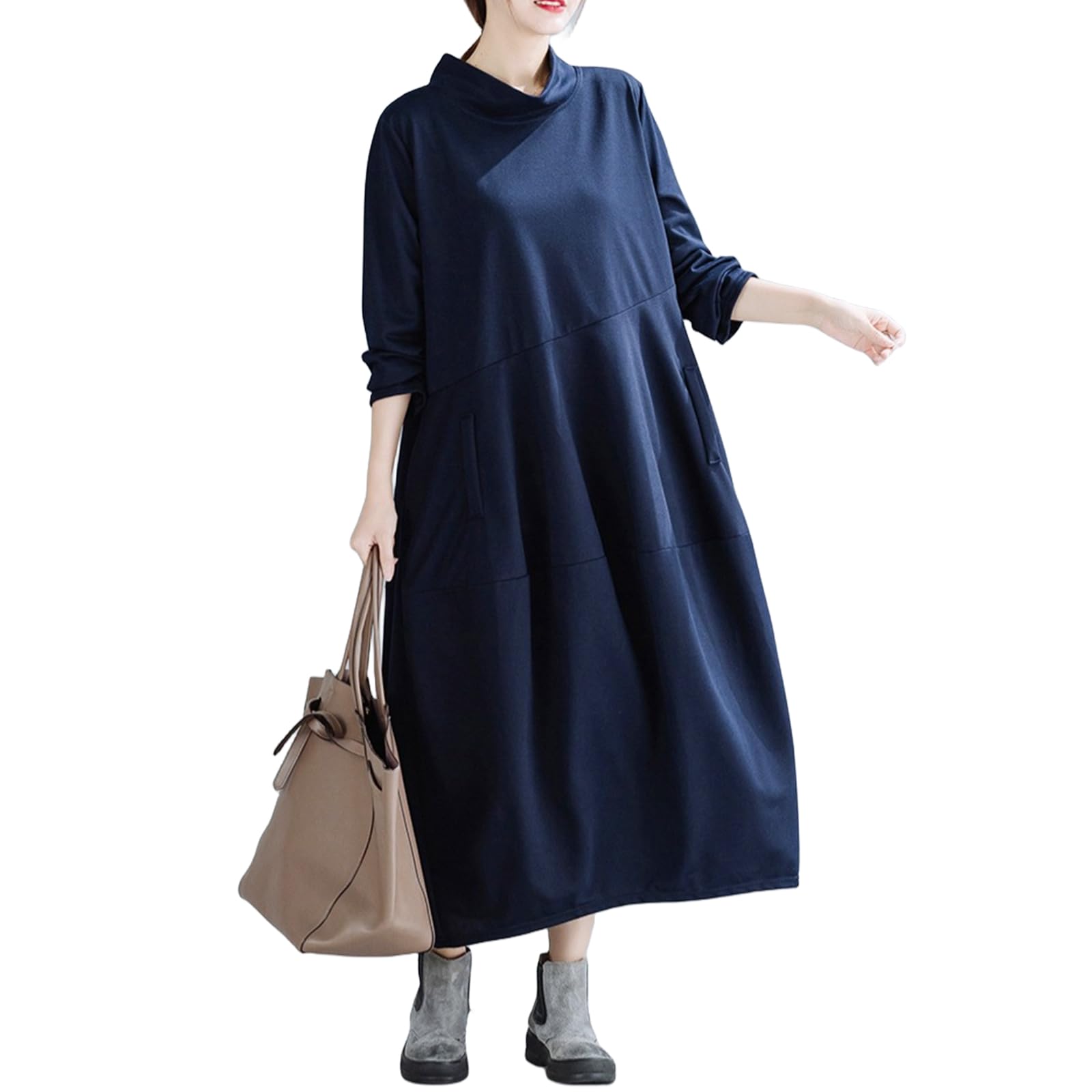 【送料無料】[Merelop Ceto] ワンピース レディース 秋 冬 ロングワンピース ハイネック 長袖 チュニッ..