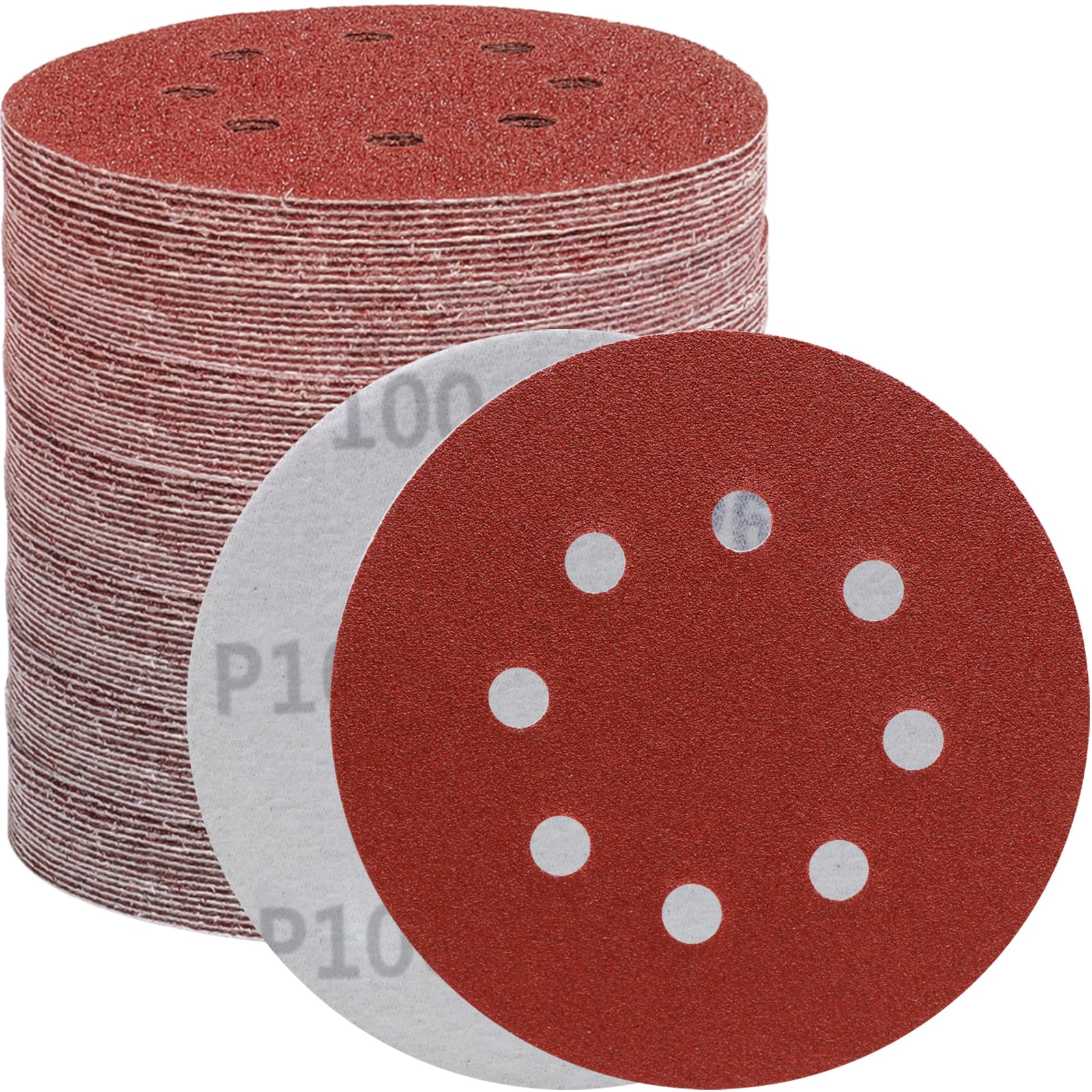 【送料無料】BODHTAT ディスクペーパー 125mm 8穴 丸型 サンダーペーパー マジック式 サンドペーパー, 電動サンダー用 サンディングパット 木工DIY作業に 金属磨き用 車の研磨 ランダムアクションサンダー用 サンディング 色：レッド、サイズ：5インチ(125MM)