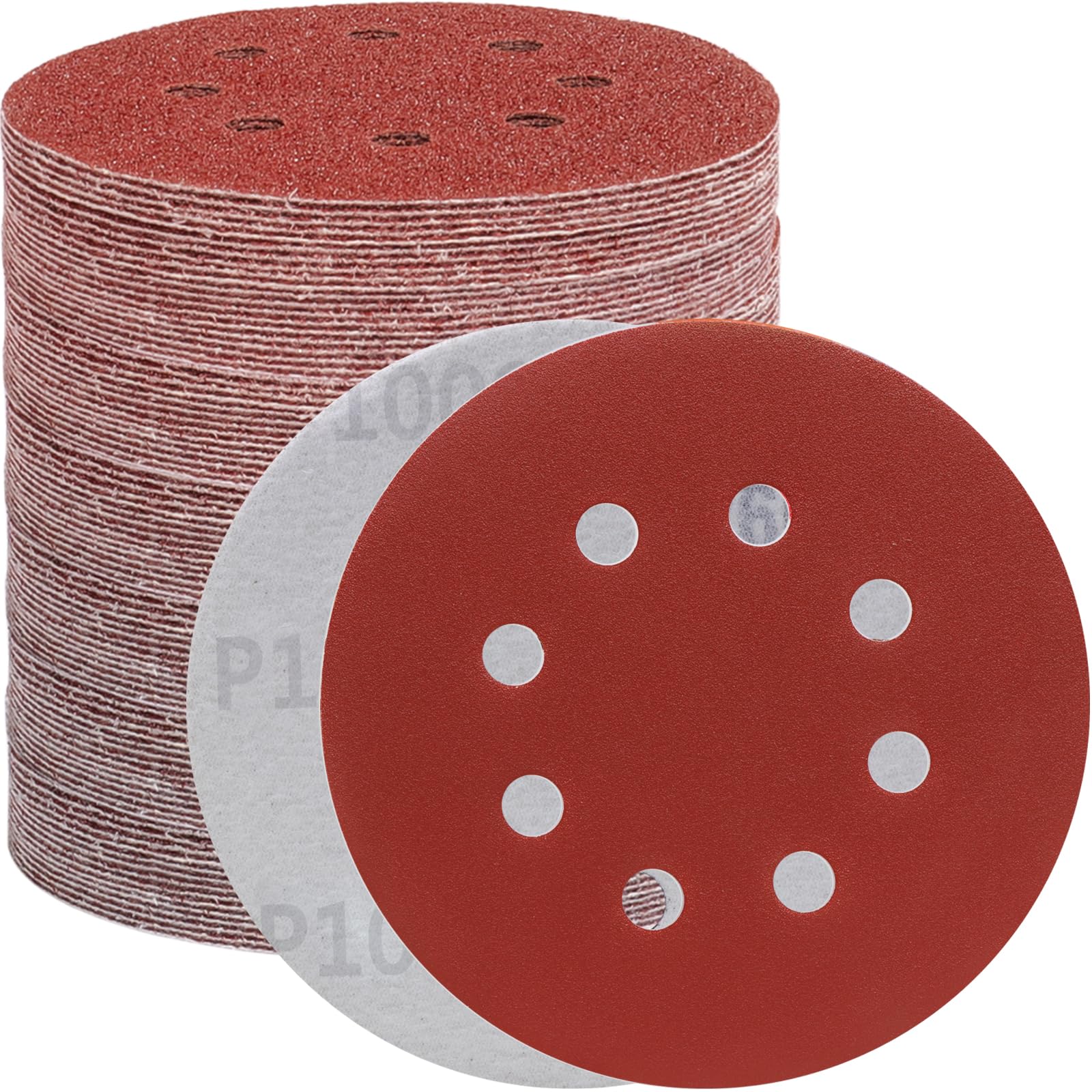 【送料無料】BODHTAT ディスクペーパー 125mm 8穴 丸型 サンダーペーパー マジック式 サンドペーパー, 電動サンダー用 サンディングパット 木工DIY作業に 金属磨き用 車の研磨 ランダムアクションサンダー用 サンディング 色：レッド、サイズ：5インチ(125MM)