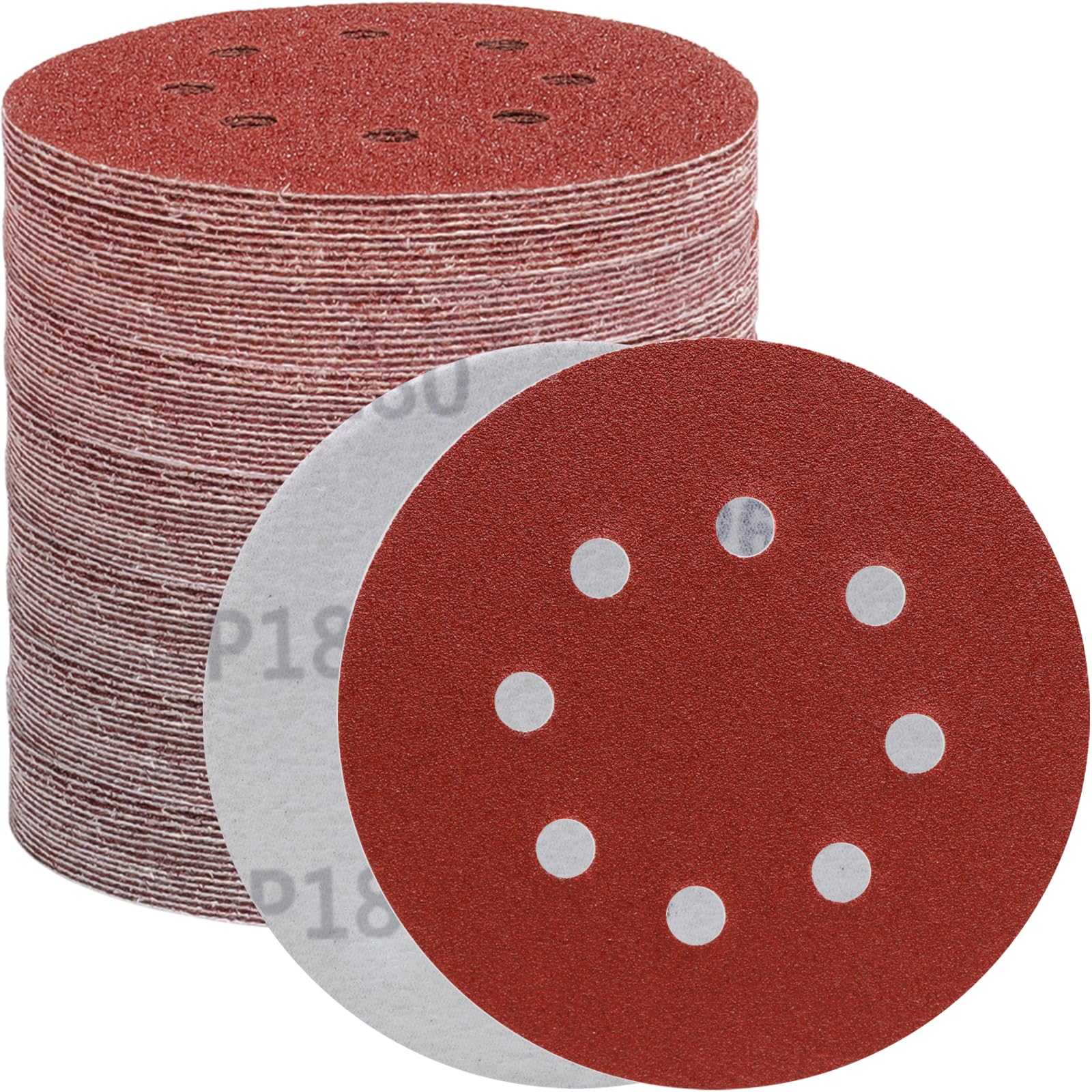 【送料無料】BODHTAT ディスクペーパー 125mm 8穴 丸型 サンダーペーパー マジック式 サンドペーパー, 電動サンダー用 サンディングパット 木工DIY作業に 金属磨き用 車の研磨 ランダムアクションサンダー用 サンディング 色：レッド、サイズ：5インチ(125MM)