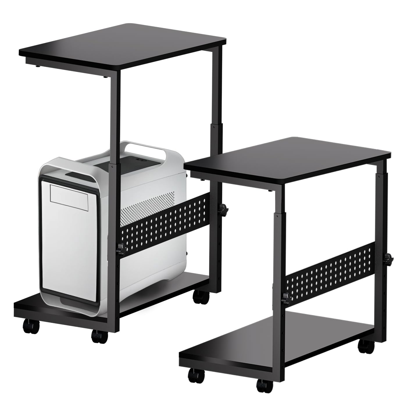 【送料無料】Anovara パソコンワゴン パソコンラック pcラック cpuワゴン サイドデスク デスクトップ 複合機ラック pc 置き台 幅60x奥行40x高さ60-80cm 昇降式 キャスター付き キャスター 収納 色：ブラック、サイズ：幅60x奥行33x高さ60-80センチメートル