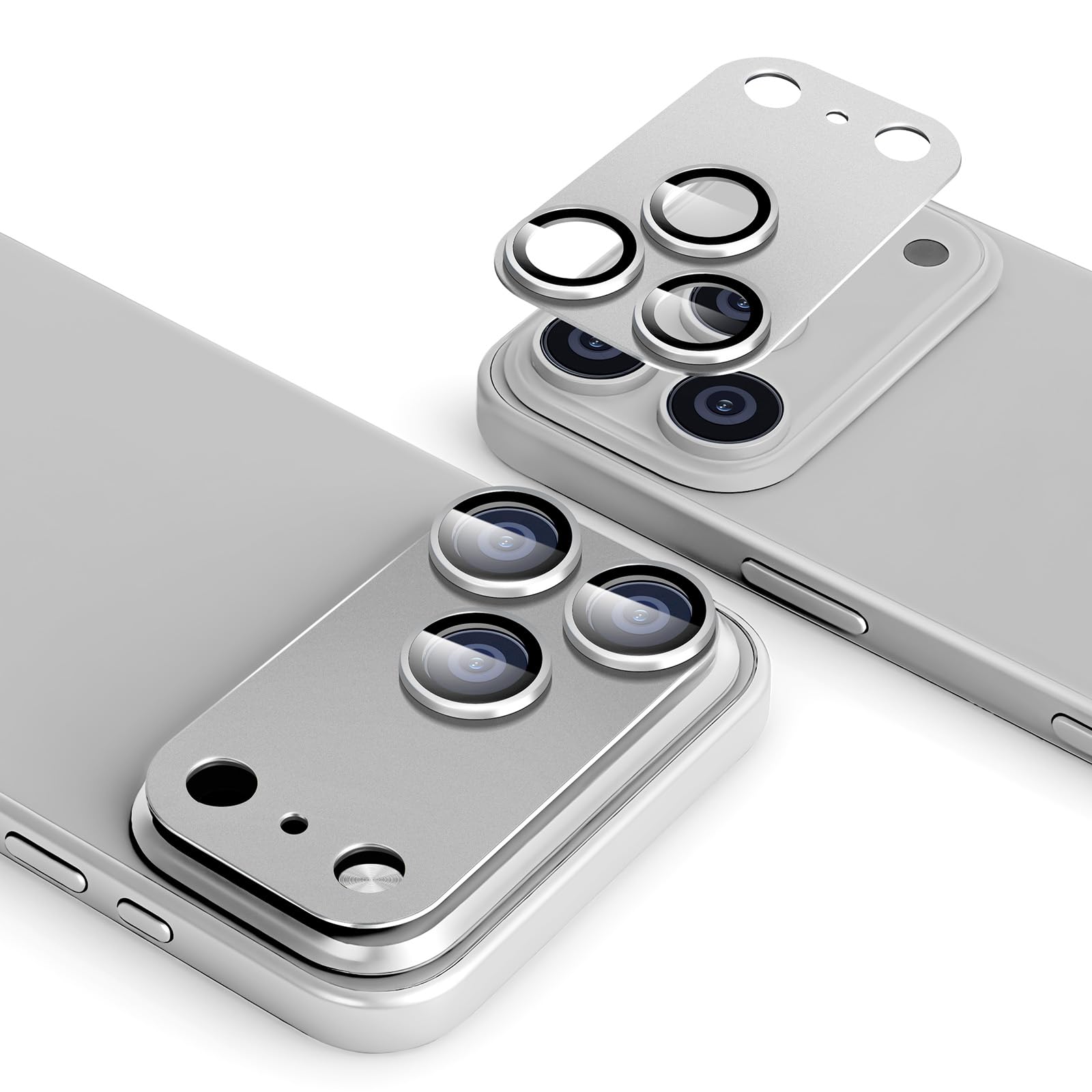 【送料無料】antalink 対応 iPhone 17 Pro カメラフィルム カメラ保護 カメラカバー アルミ合金+10H強化ガラス 全面保護 一体感 耐衝撃 高透過率 黒縁取り 露出オーバー防止 指紋防止 防水防塵 色：対応 iPhone 17 Pro Max - シルバー、サイズ：対応 iPhone 17 Pro Max