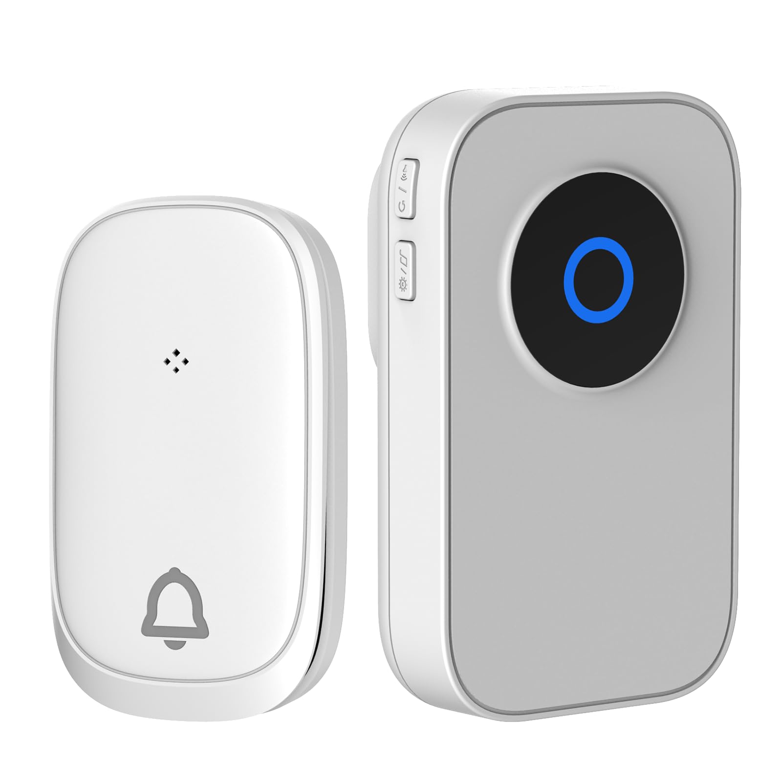 【送料無料】ワイヤレスチャイム ドアベル 自動発電 玄関チャイム 電池不要 防水防塵 工事不要 38曲 4段階音量調節 100db 光でお知らせ メモリー機能 ドアベル 介護/飲食店/玄関 150M範囲 二階も聞こえる 来客対応（1送信機+1受信 色：ホワイト、サイズ：1送信機+1受信機