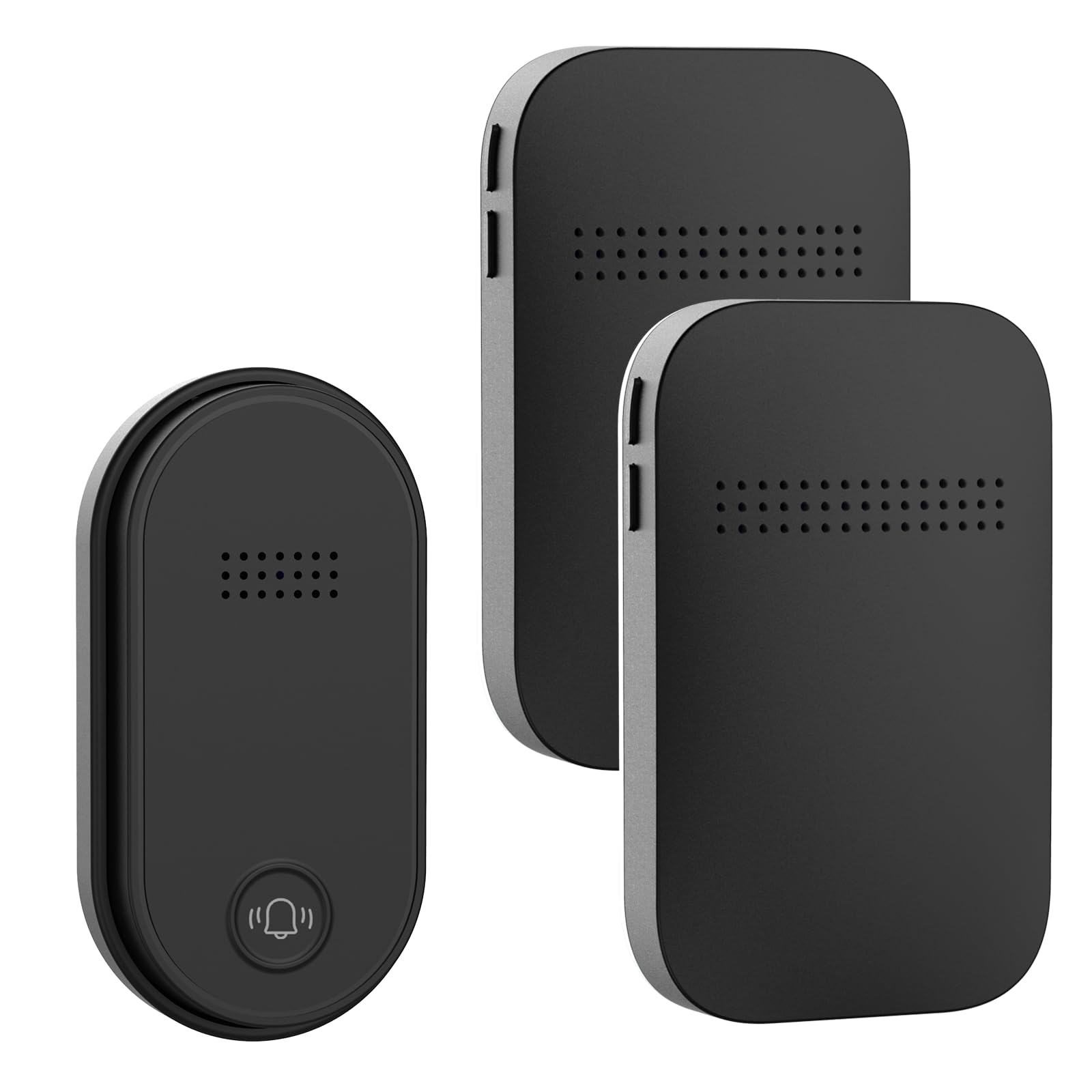 【送料無料】ワイヤレスチャイム 自動発電 玄関チャイム 電池不要 防水防塵 工事不要 38曲 4段階音量調節 音と光でお知らせ メモリー機能 ドアベル 無線 介護/玄関/来客対応 150M範囲 屋外 二階も聞こえる 色：ブラック、サイズ：1送信機+2受信機