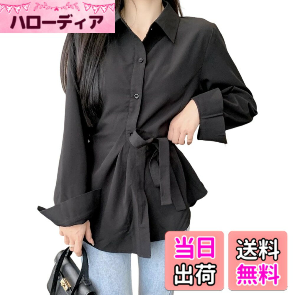 Other - 【送料無料】[Merelop Ceto] ブラウス レディース 長袖 シャツ おしゃれ トップス オフィス 体型カバー ゆったり 大きいサイズ 無地 エレガント 襟付き 着痩せ 通勤 ビジネス きれいめ お出掛け 春 秋 冬 色：ブラック、サイズ：L