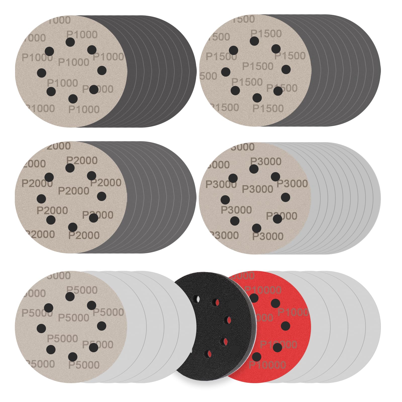 【送料無料】BODHTAT ディスクペーパー セット 125mm 8穴 丸型 サンダーペーパー マジック式 耐水 サンドペーパー電動サンダー用 サンディングパット 木工DIY作業に 金属磨き用 車の研磨 ランダムアクションサンダー用 サンディング 色：ブラック、サイズ：13 x 8 cm