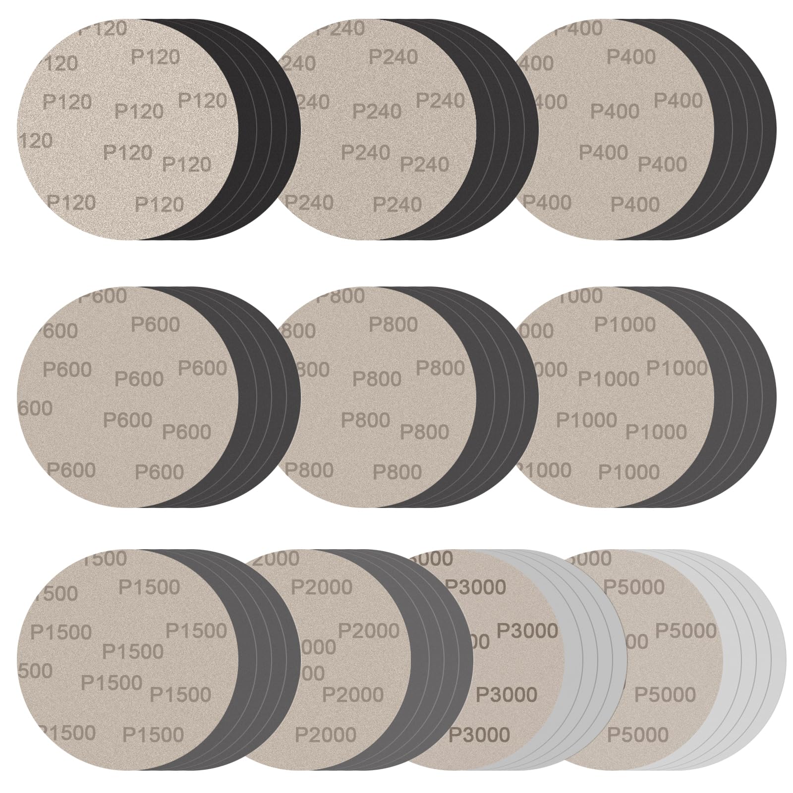【送料無料】BODHTAT ディスクペーパー セット 125mm 8穴 丸型 サンダーペーパー マジック式 耐水 サンドペーパー電動サンダー用 サンディングパット 木工DIY作業に 金属磨き用 車の研磨 ランダムアクションサンダー用 サンディング 色：ブラック