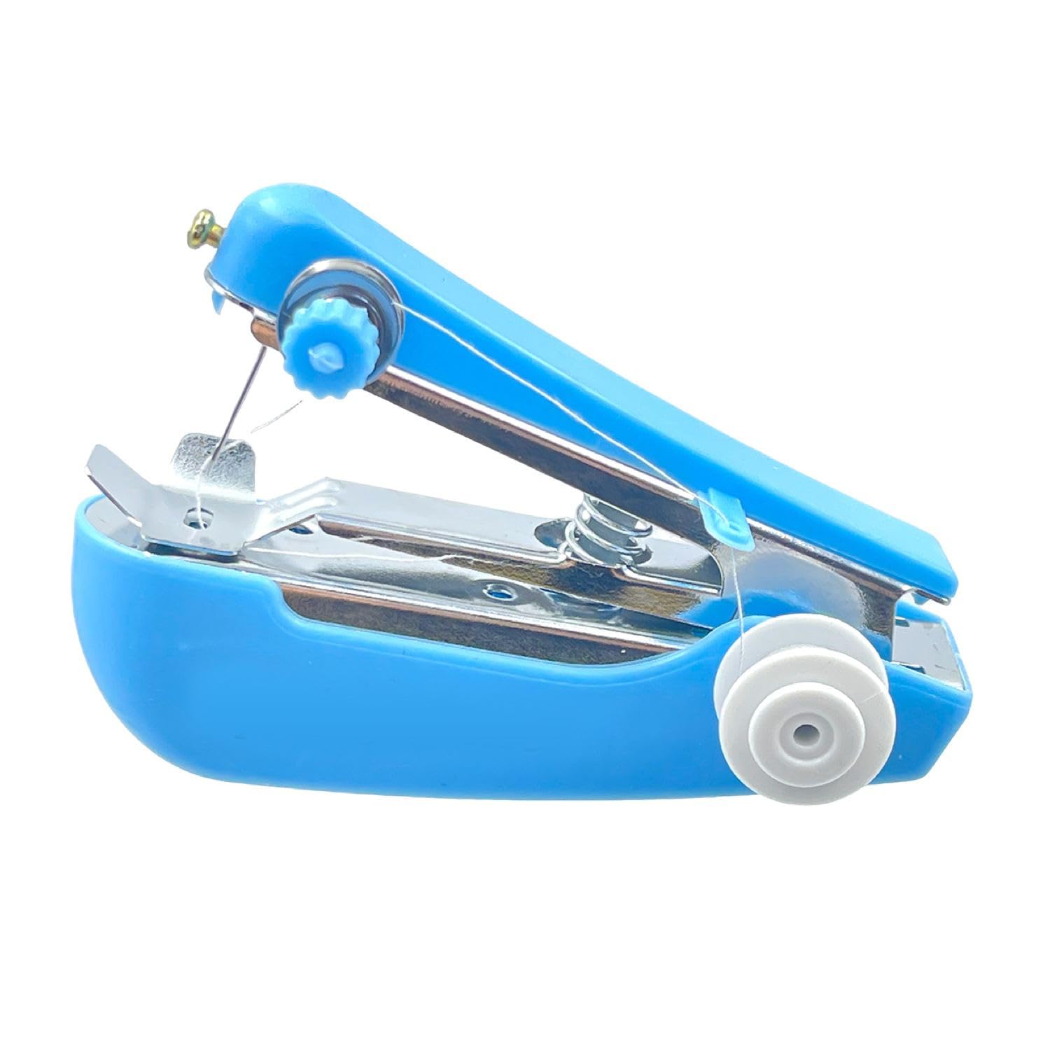 【送料無料】KKLM ポータブル小型ミニ手動ミシン家庭用多機能スプリングカムクリエイティブミシン 片手で縫えるハンディ ポータブル小型 便利な裁縫道具(A) 手動式ポータブルミニ 家庭用多機能縫製ツール 片手操作可能 軽量で便利な裁縫道具 色：青