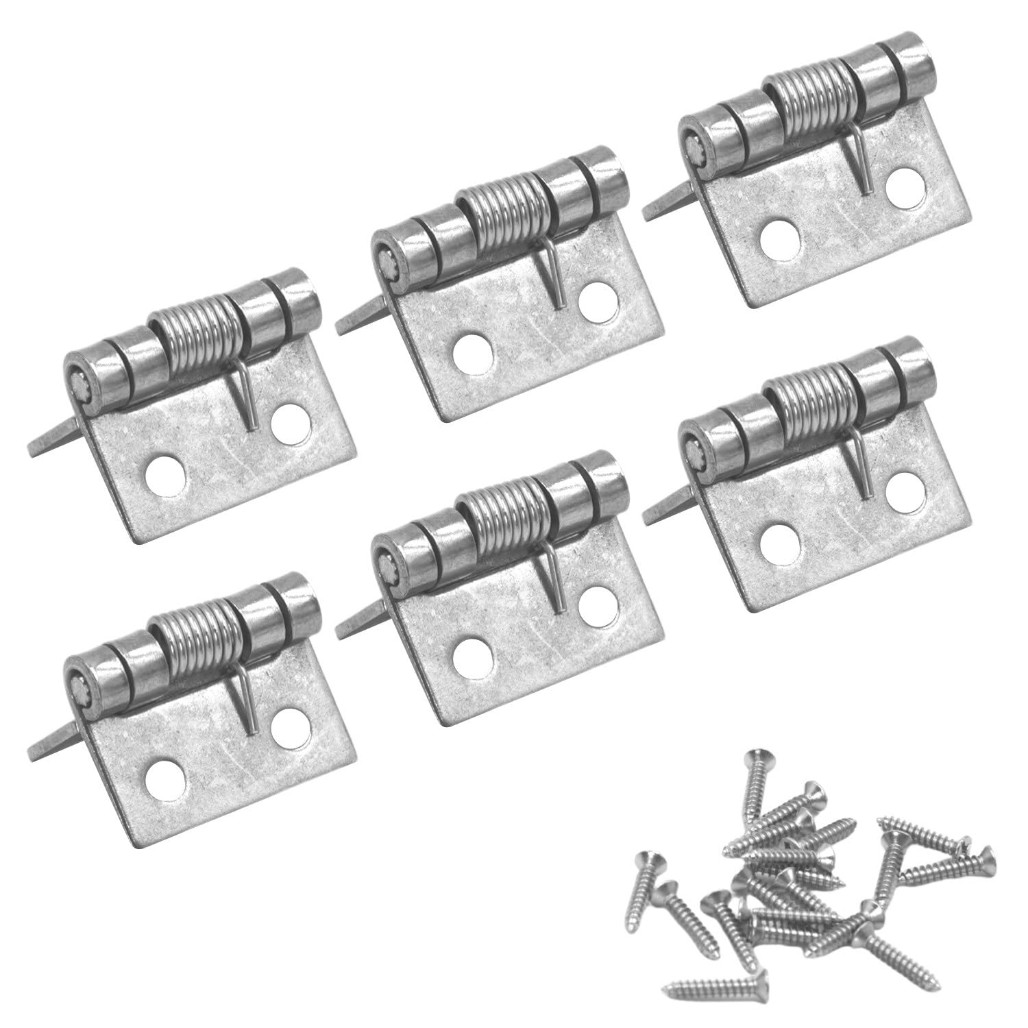 【送料無料】KKLM スプリング式ヒンジ 304ステンレス鋼 セルフクロージング機能付きステンレス鋼製スプリングヒンジ キャビネット向け 25x19mm 6個セット 色：色の参考画像、サイズ：標準サイズ