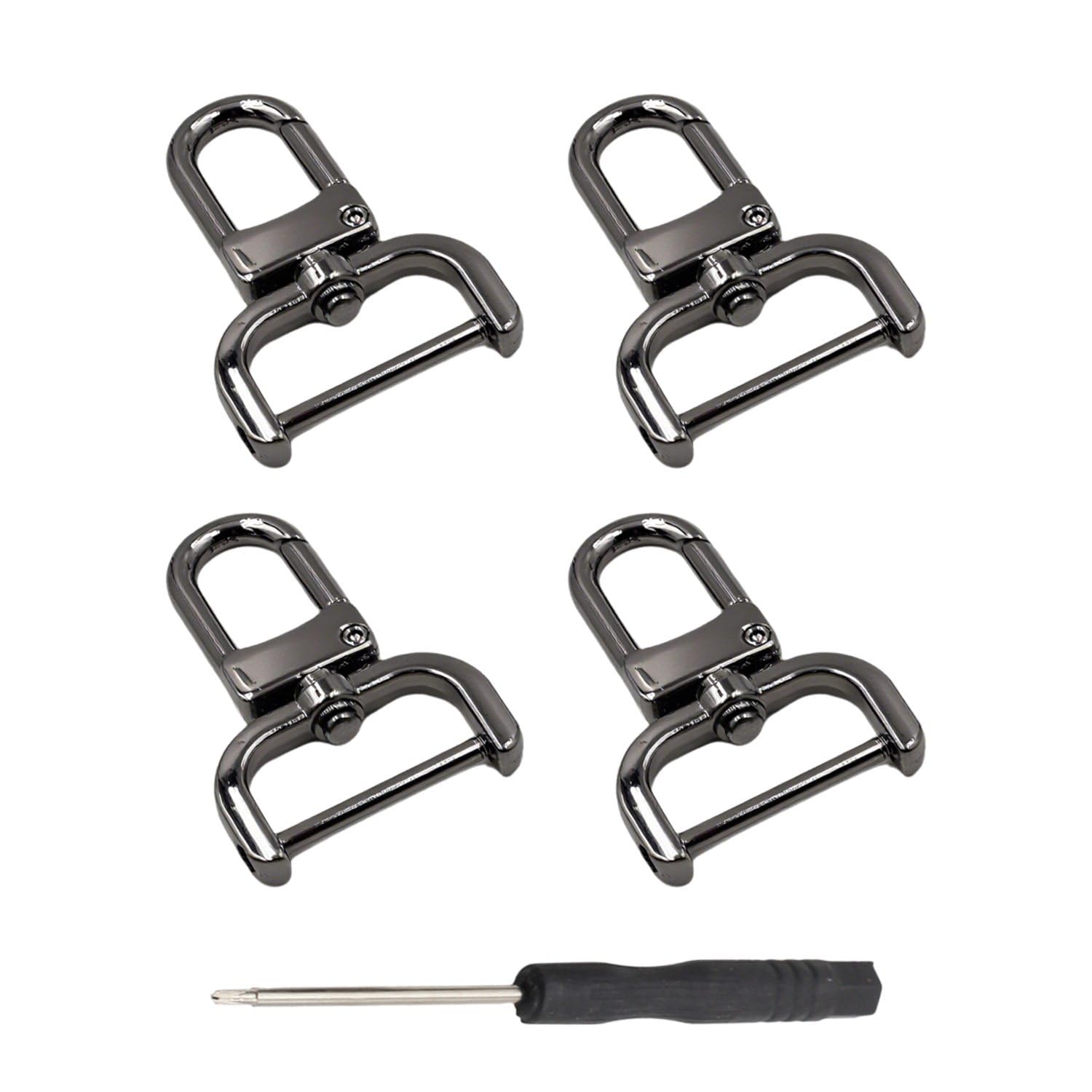 【送料無料】KKLM 16mmサイズのDリングリムーバブルスナップフック4個セット シルバーメタルロブスタークローフック DIYクラフトキーチェーンと財布用 修理ドライバー付き 色：ブラック、サイズ：標準サイズ