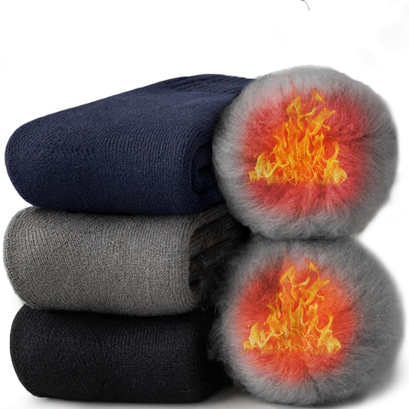 【送料無料】[GAOTEK] 靴下 メンズ ソックス 冬 厚手 【極寒対応・極厚ウール裏パイル・360°蓄熱】 防寒靴下 ウールソックス 防寒 保温 消臭 耐久性 伸縮性 室内 アウトドア 登山 キャンプ 24-28cm 色：ブラック+ダークグレー+ネイビー、サイズ：Free Size