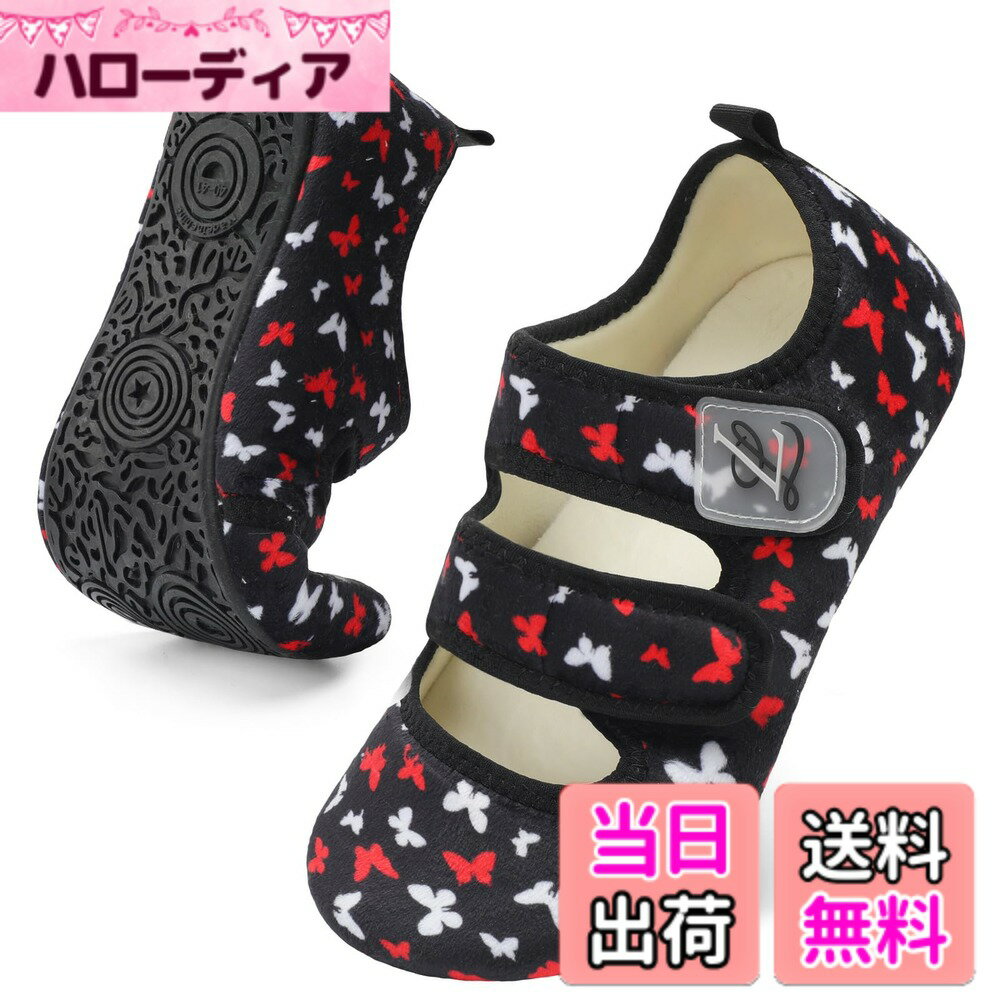 【送料無料】[Scurtain] リハビリシューズ 女性用 介護シューズ レディース 高齢者 靴 医療用サンダル 室内履き マジックテープ 上履き 幅広 理学療法士推薦 介護靴 色：蝶、サイズ：26.0 cm