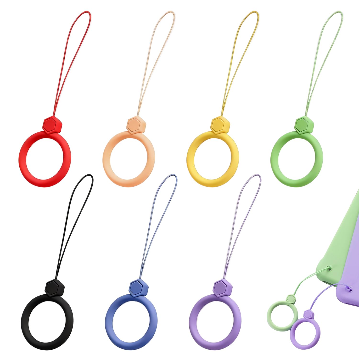 【送料無料】リングストラップ シリコン スマホストラップ 7個セット 7色アソート カラーバリエーショ..