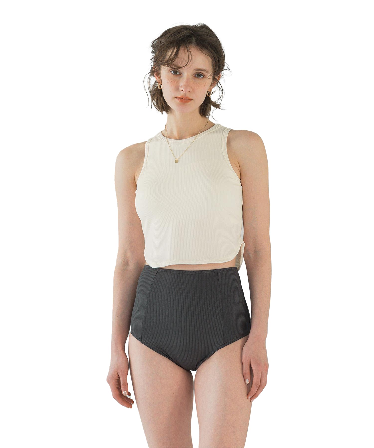 【送料無料】 3点セット ショートパンツ×タンクトップ ビキニ 水着 DFXM0620 レディース 色：オフホワイト、サイズ：LL