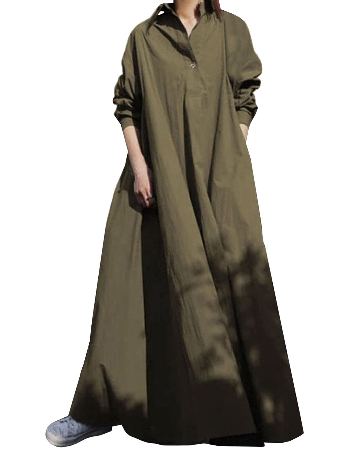 【送料無料】 ロングシャツワンピース マタニティ 春 夏 秋 着痩せ 長袖 無地 ワンピース シャツ レデ..