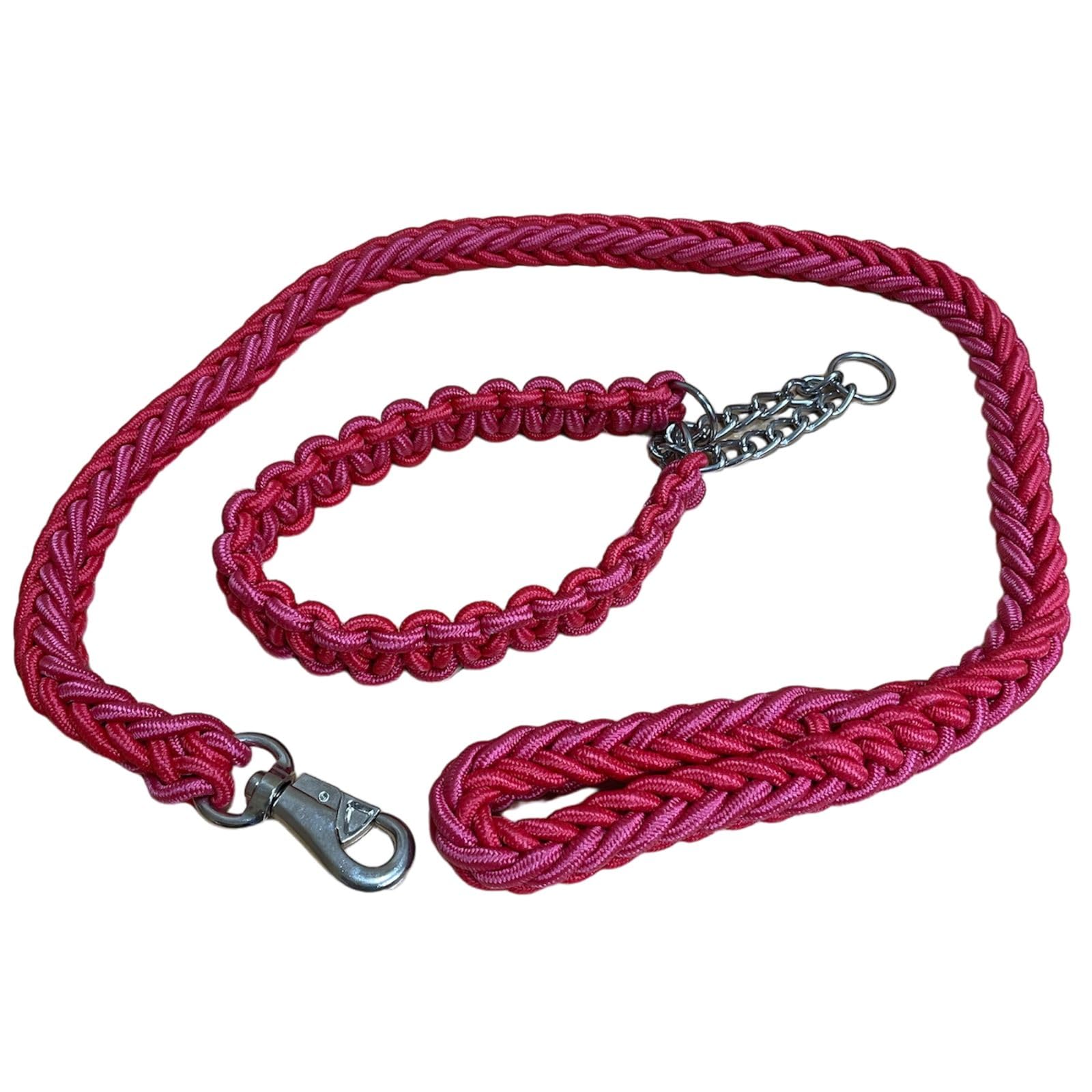 【送料無料】YESprime 犬 チョーク リード しつけ スリップ 首輪 大型犬 中型 ロープ 反射 ハーフ ペット 引っ張り 訓練 小型 首輪+リード 4色 色：赤＆桃、サイズ：XL