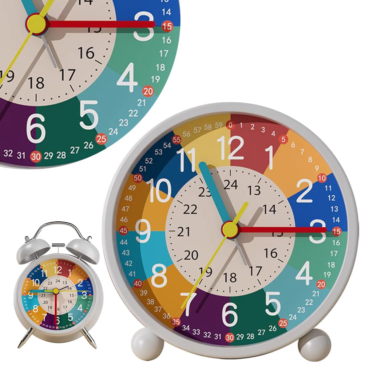 【送料無料】PENGUINFLY 子供の時間学習用目覚まし時計 アナログ 勉強用 知育 キッズクロック 卒園祝い 入学祝い 色：本体：ホワイト、サイズ：小