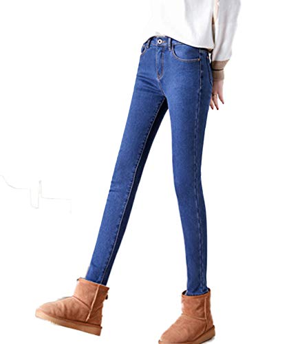 【送料無料】 ［サンカク］ レディース 裏起毛 パンツ レギンス 3カラー スリムフィット ストレッチ スキニー 春パンツ 極暖 美脚 ロング グレー 黒 青 色：ブルー、サイズ：W27