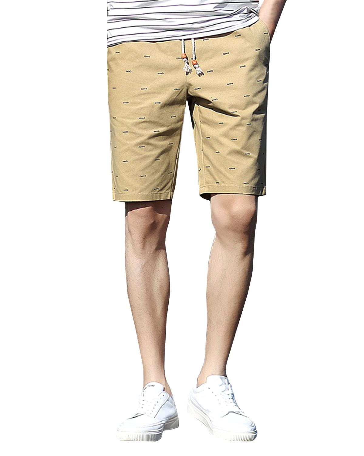 【送料無料】［サンカク］ 5カラー ハーフパンツ チノパン 夏 ゴルフ 大きいサイズ 人気 おしゃれ リゾート トレンド ショートパンツ プリント 短パン 半ズボン メンズ カジュアル 春 秋 M~3XL 色：ベージュ、サイズ：XL