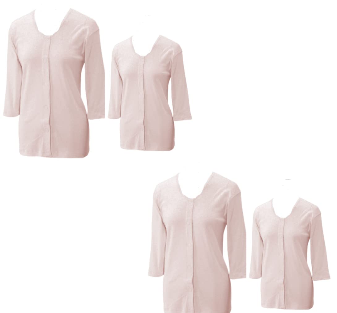 【送料無料】yuaseiharu 【介護下着】 レディース7分袖前開きシャツ 4枚セット 綿100％ワンタッチ肌着..