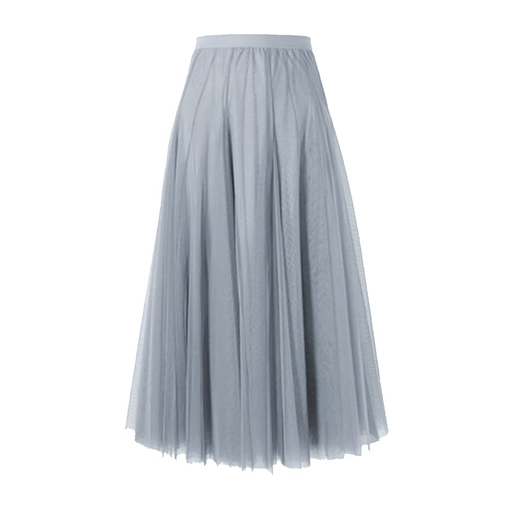 【送料無料】 スカート レディース プリーツ チュールスカート ロング丈 ロングスカート 無地 レース きれいめ フレアスカート ボトムス ウエストゴム ミモレ丈 黒 グレー 女子会 デート 春 夏 秋 冬 色：ライトグレー、サイズ：M