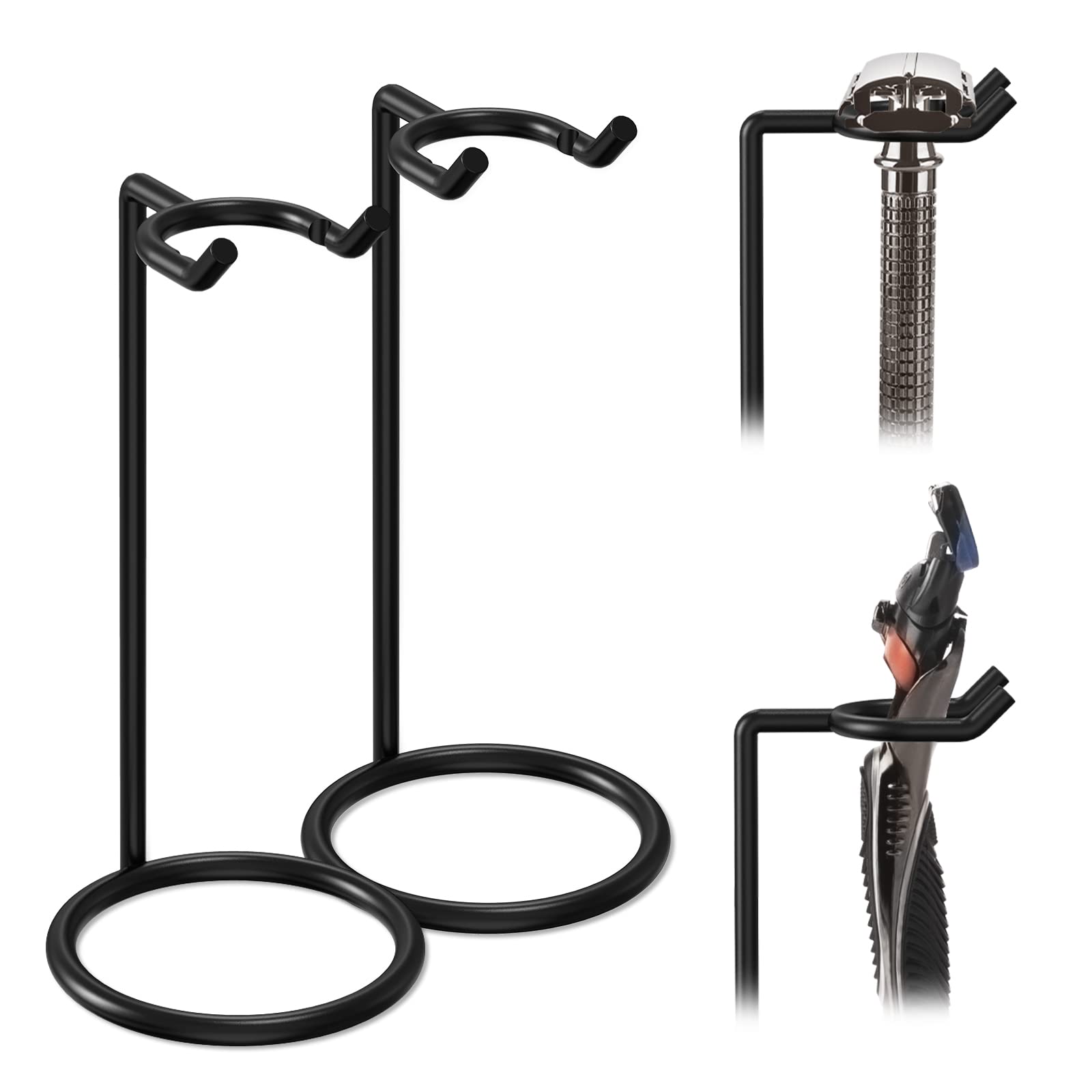 【送料無料】Linkidea ステンレススチール安全カミソリスタンド、ブラシシェービングホルダー、デラックスメンズシェービングホルダーベース、ブラシとカミソリホルダースタンド 滑り止めベース付き 色：Black、サイズ：Tall - black-2 pack